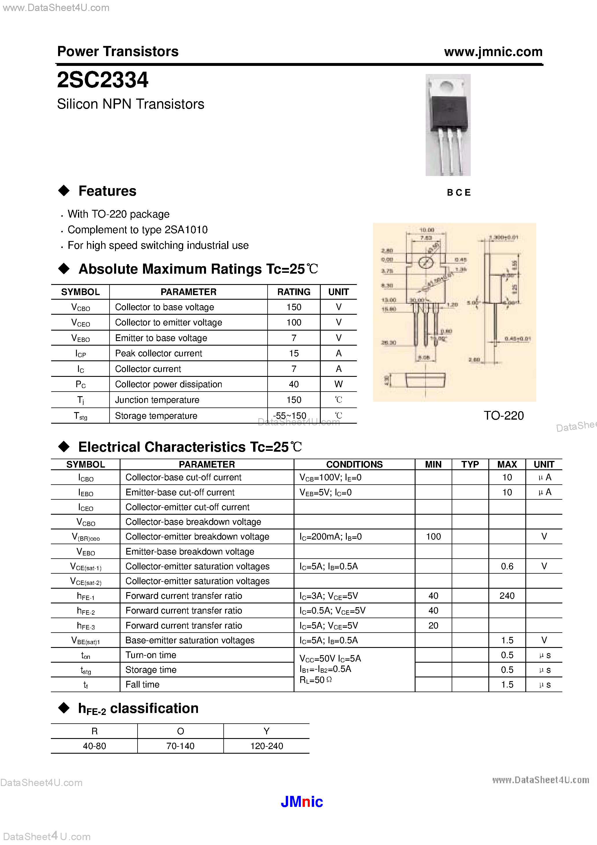 Datasheet 2SC2334 page 1 Datasheet 2SC2334 - Silicon NPN Transistors page 1