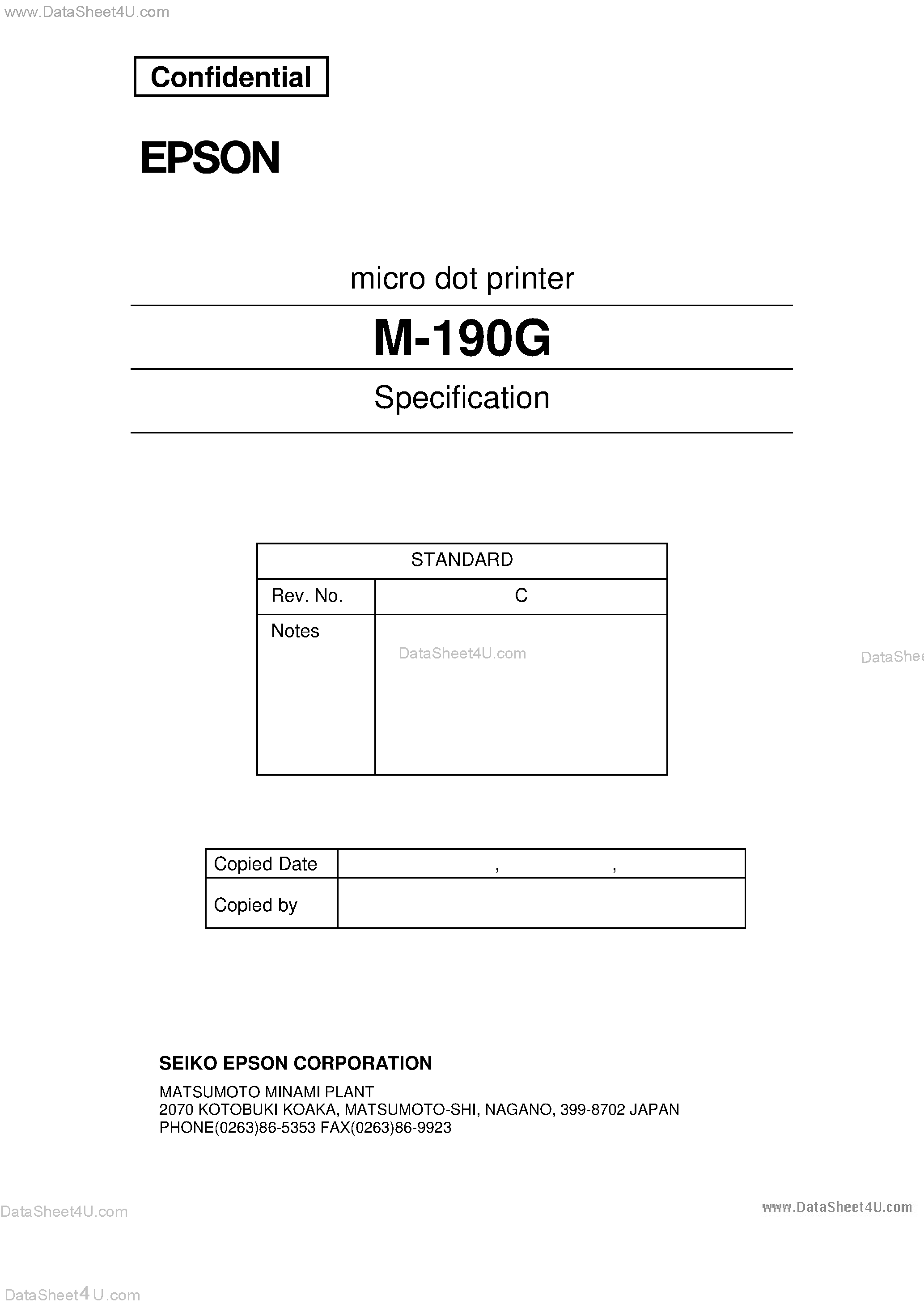 Datasheet M-190G - Micro DOT Printer page 1