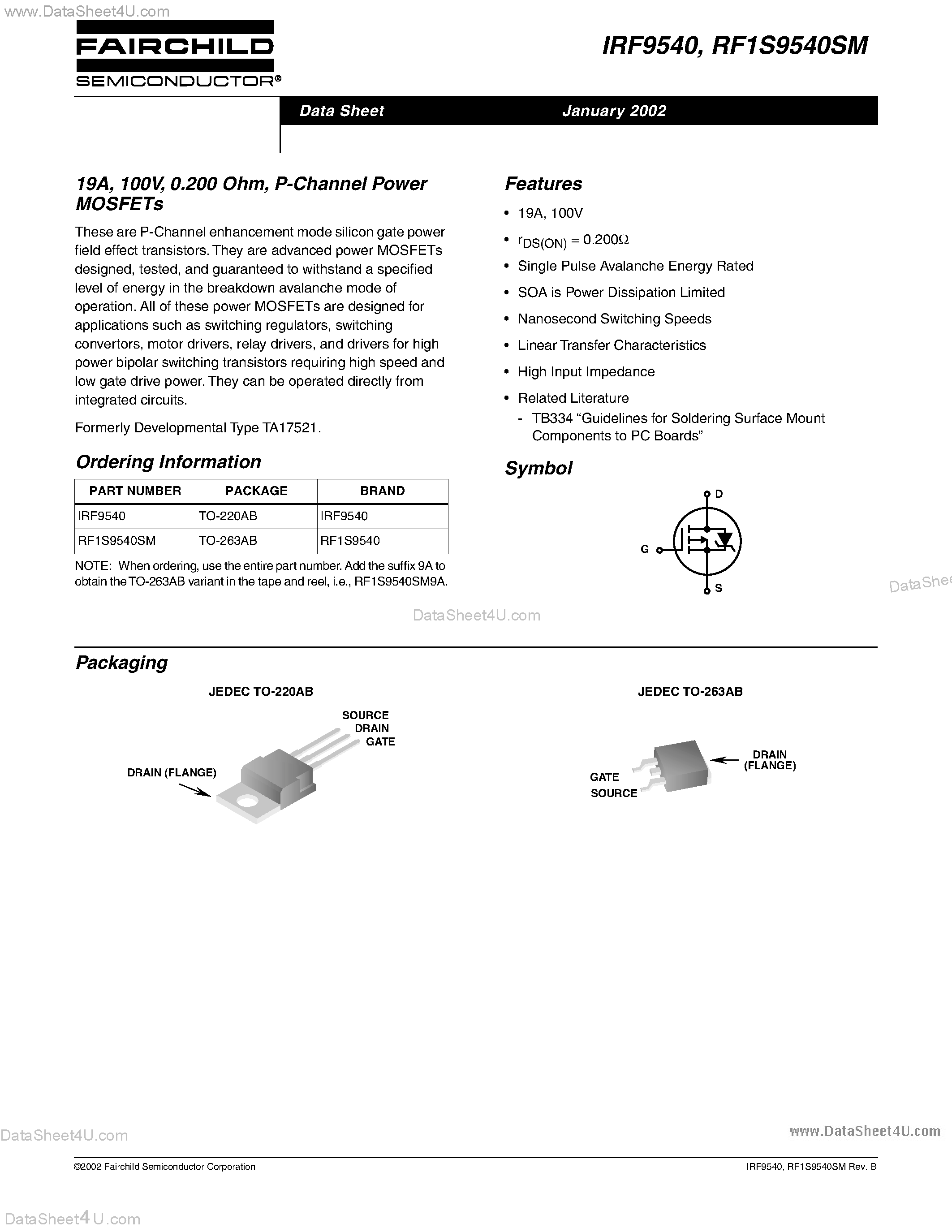 Datasheet IRF9540 page 1 Datasheet IRF9540 - P-Channel Power MOSFETs page 1