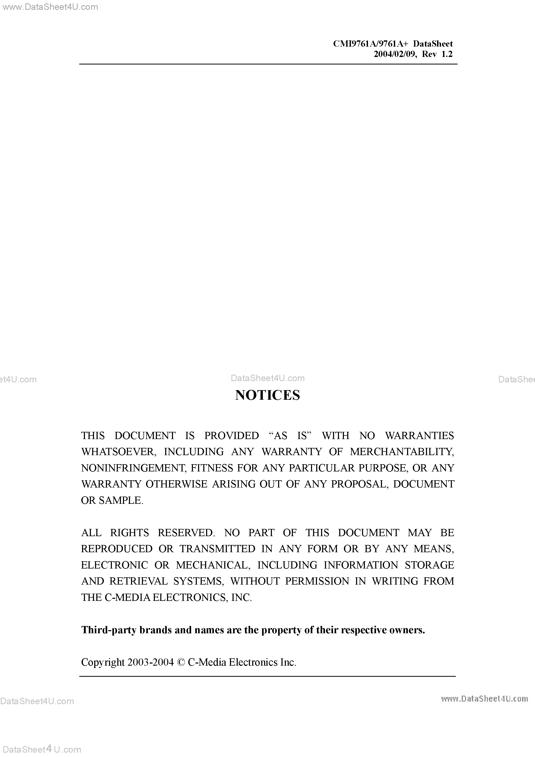 Даташит на микросхему CMI9761A страница 2 Даташит CMI9761A - C-Media CMI9761A / 9761A+ 6 Channel AC97 2.3 Audio Codec страница 2