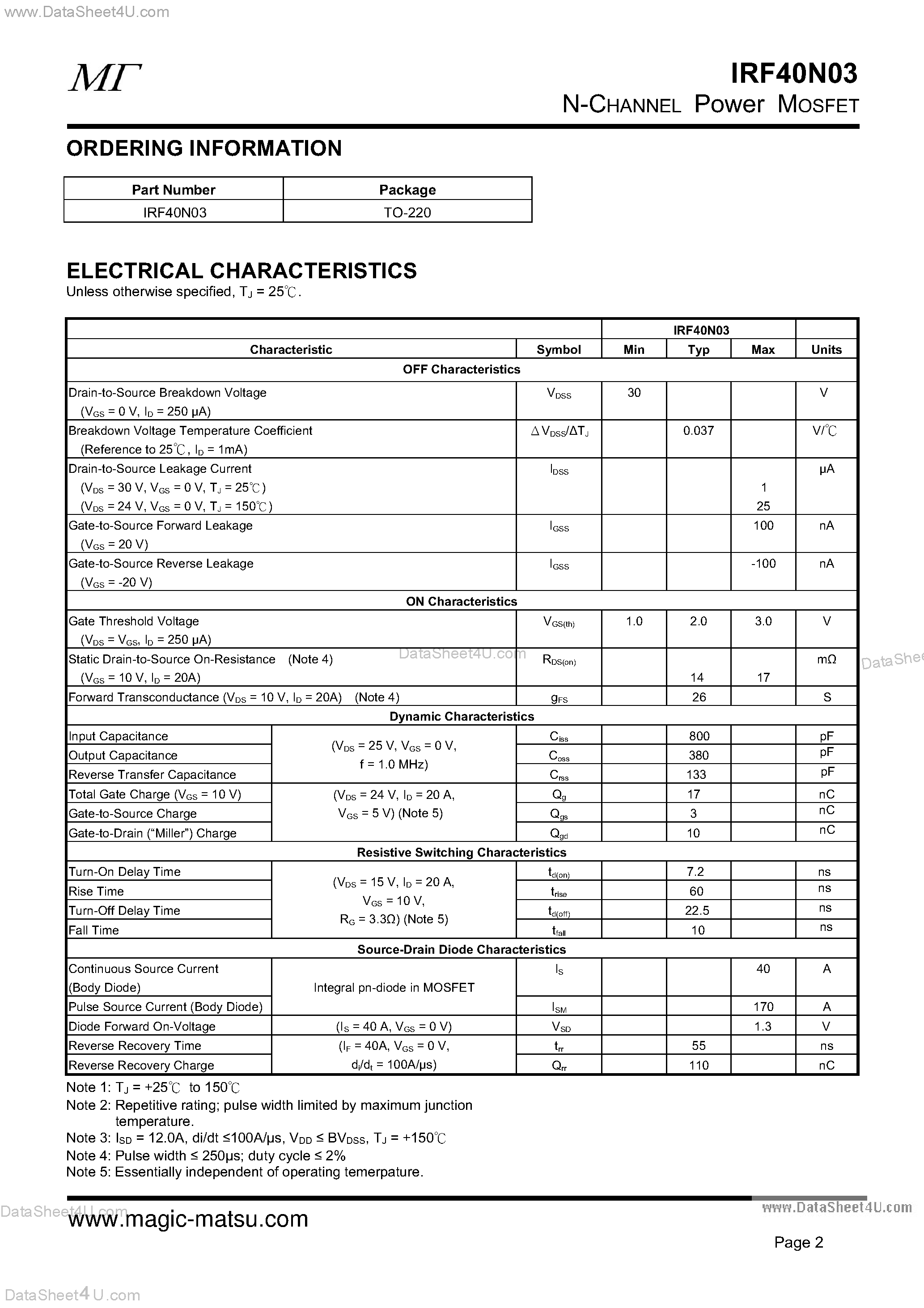 Datasheet IRF40N03 - N-CHANNEL Power MOSFET page 1
