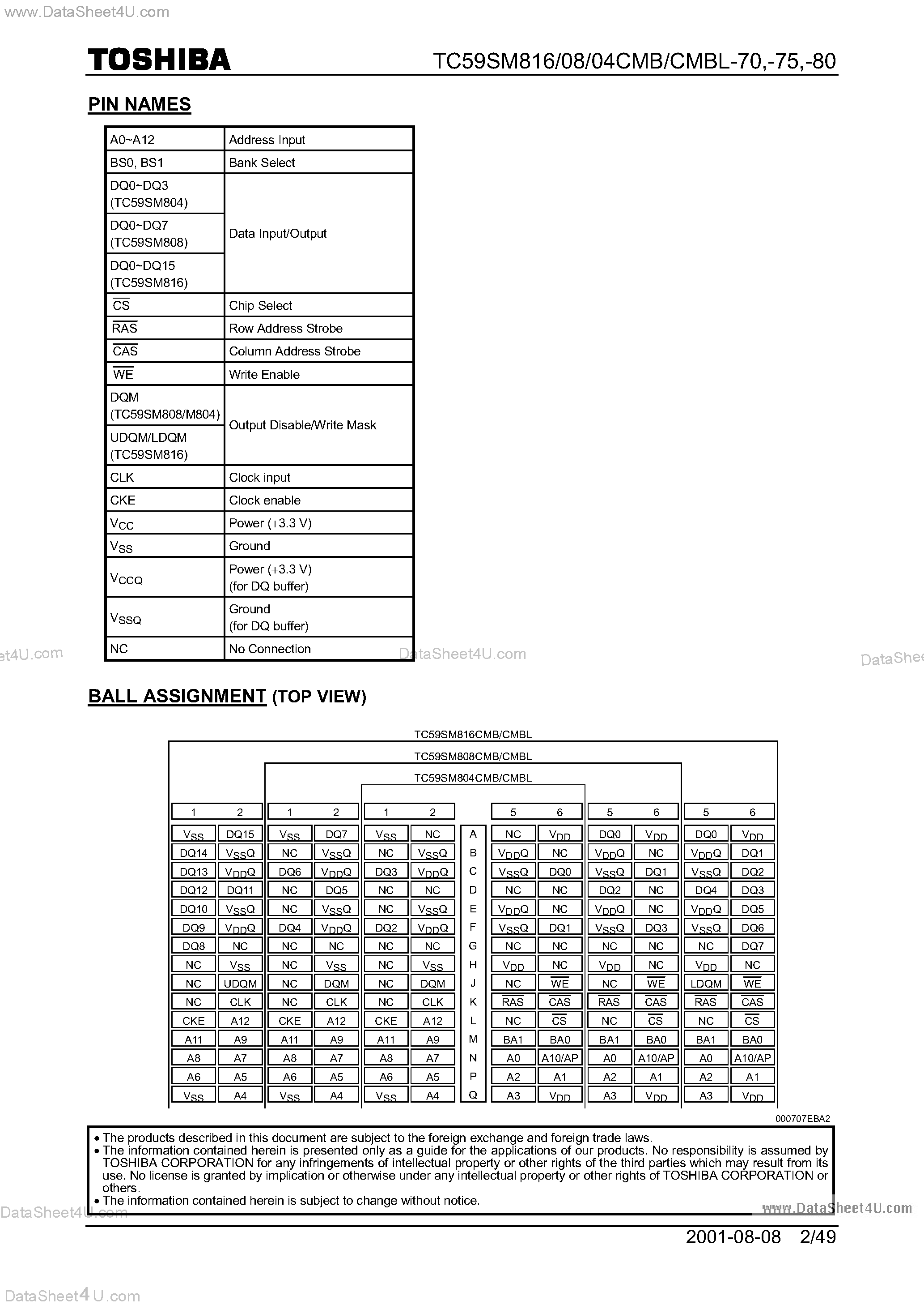 Datasheet TC59SM804CMB page 2 Datasheet TC59SM804CMB - (TC59SM804CMB - TC59SM816CMB) SDRAM page 2