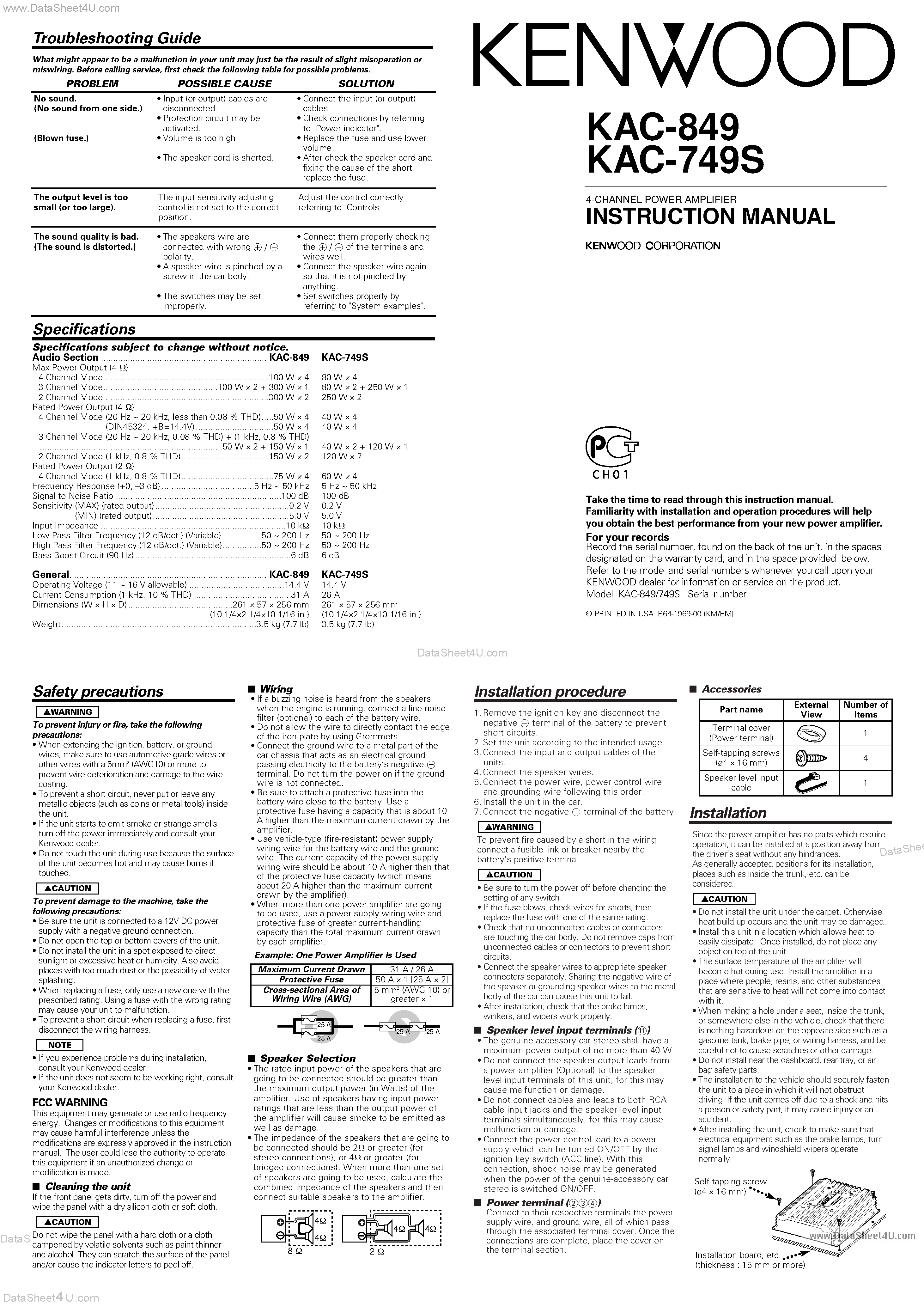 Datasheet KAC-849 page 1 Datasheet KAC-849 - (KAC-749S / KAC-849) Manual page 1