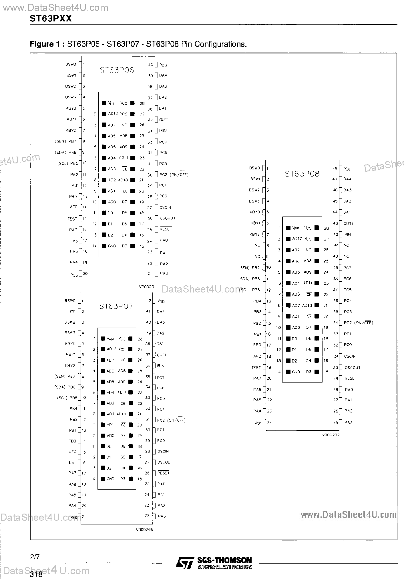 Даташит на микросхему ST6356 страница 2 Даташит ST6356 - (ST63Pxx) 8-BIT HCMOS PIGGYBACK MCUs FOR TV APPLICATIONS страница 2