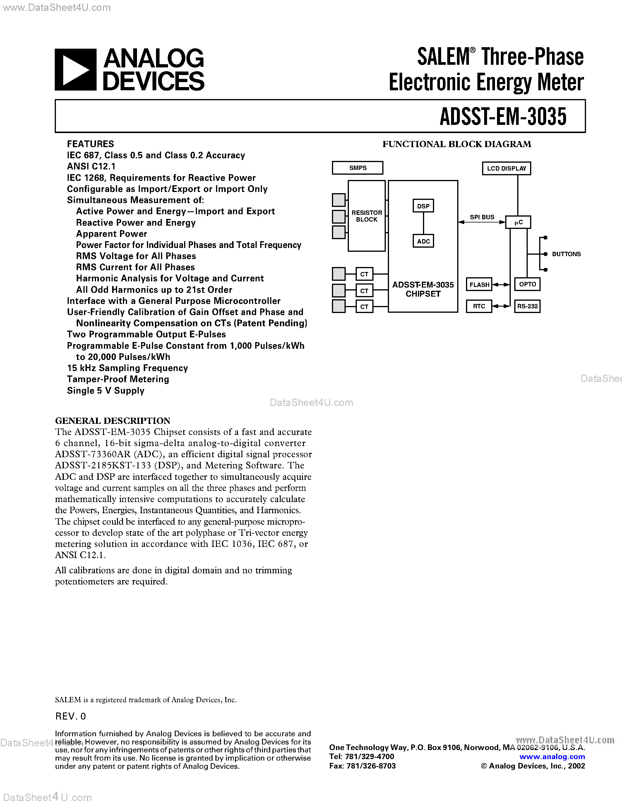 Datasheet ADSST-EM-3035 page 1 Datasheet ADSST-EM-3035 - 3-Phase Electronic Energy Meter page 1
