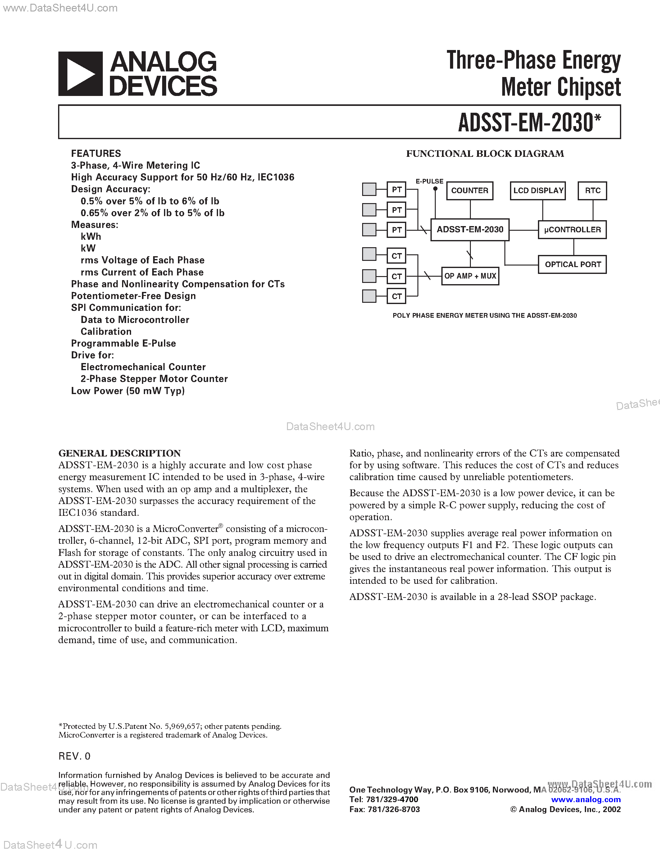 Datasheet ADSST-EM-2030 page 1 Datasheet ADSST-EM-2030 - 3-Phase Electronic Energy Meter Chipset page 1