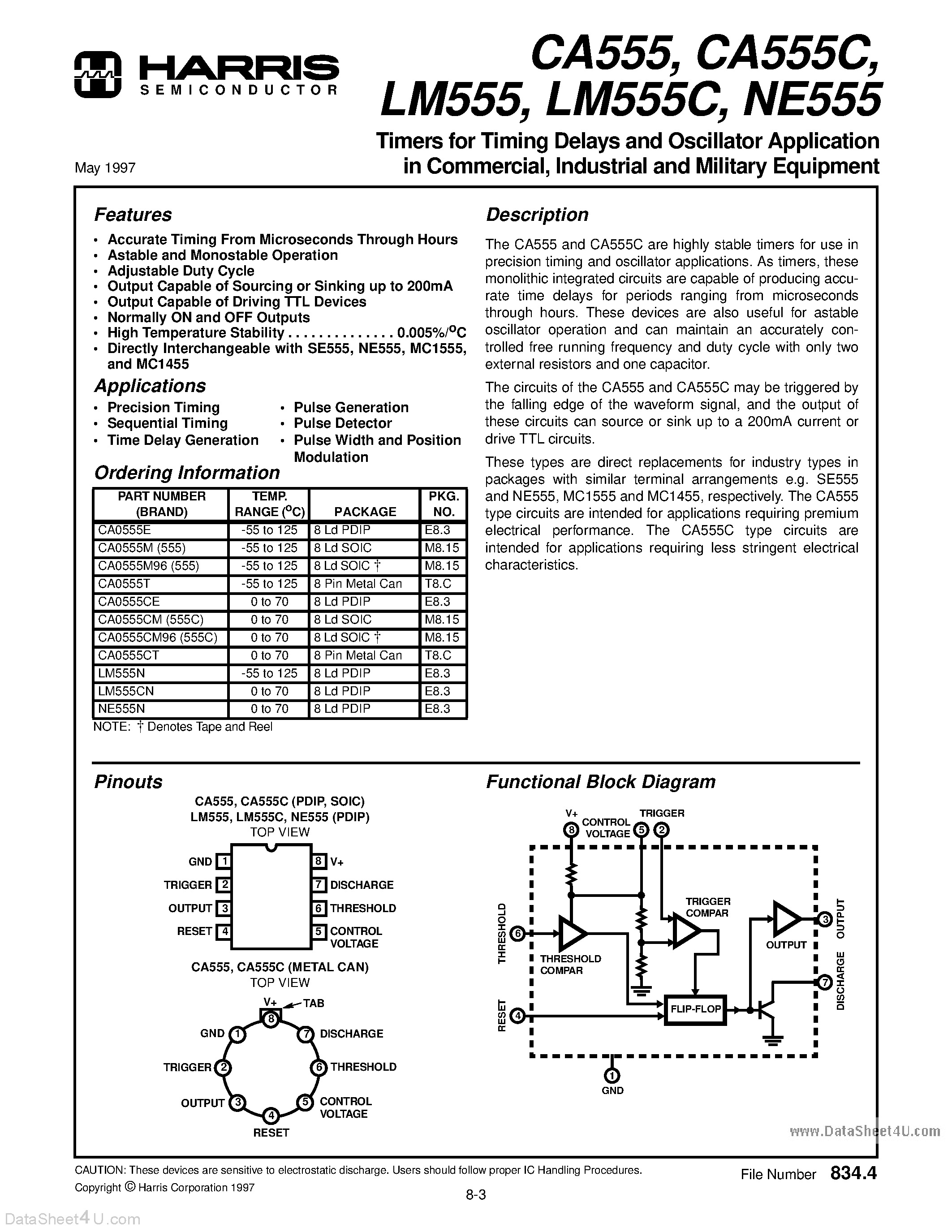 Datasheet LM555 - Timers for Timing Delays and Oscillator Application page 1