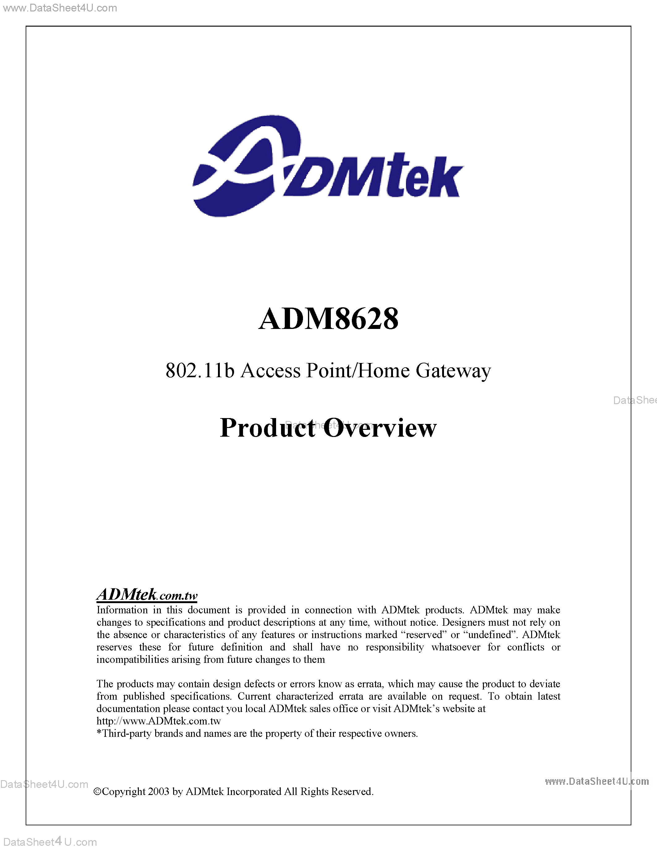 Datasheet ADM8628 - Controller Miscellaneous page 1