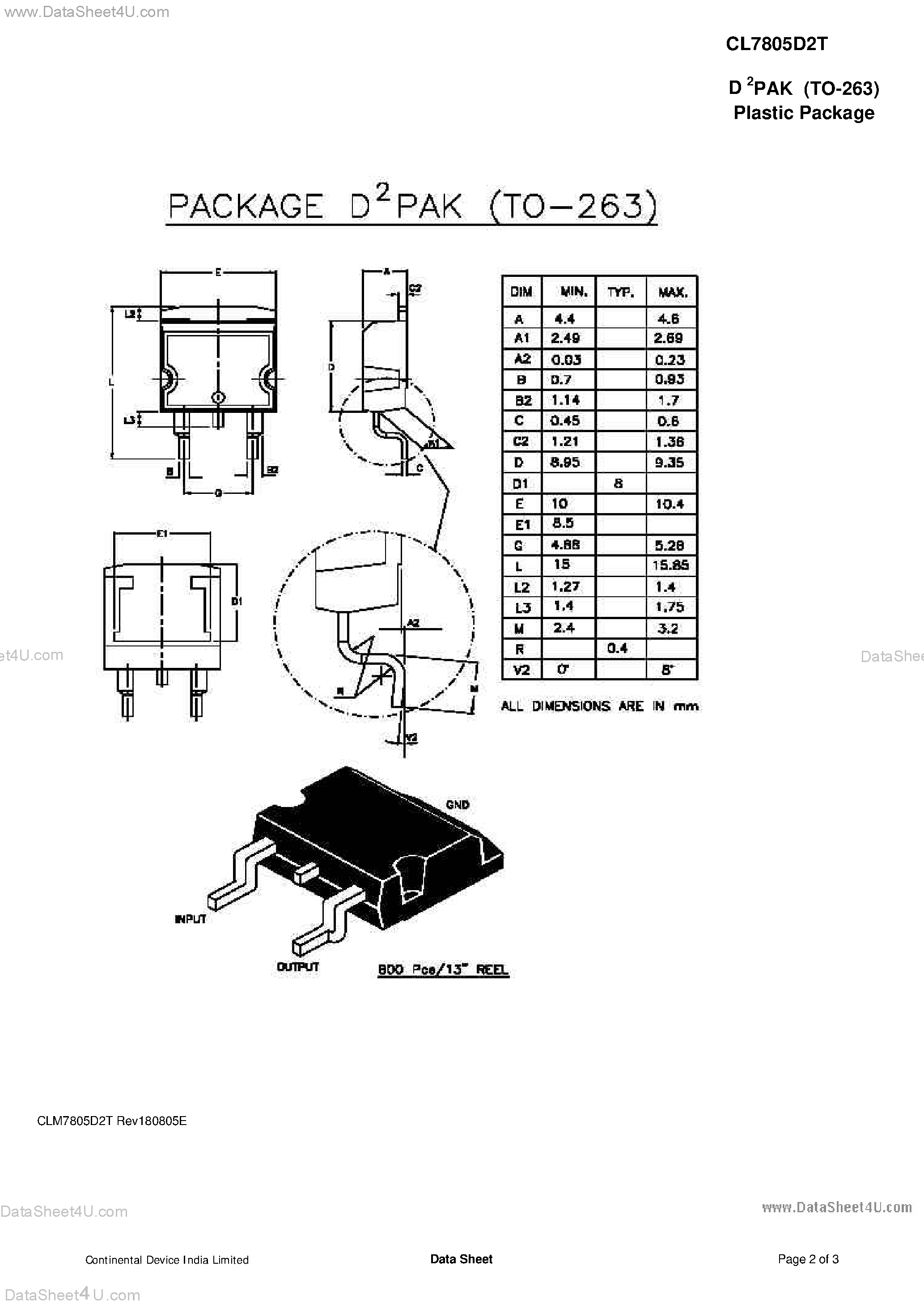 Datasheet CL7805D2T - 3-TERMINAL POSITIVE VOLTAGE REGULATOR page 2