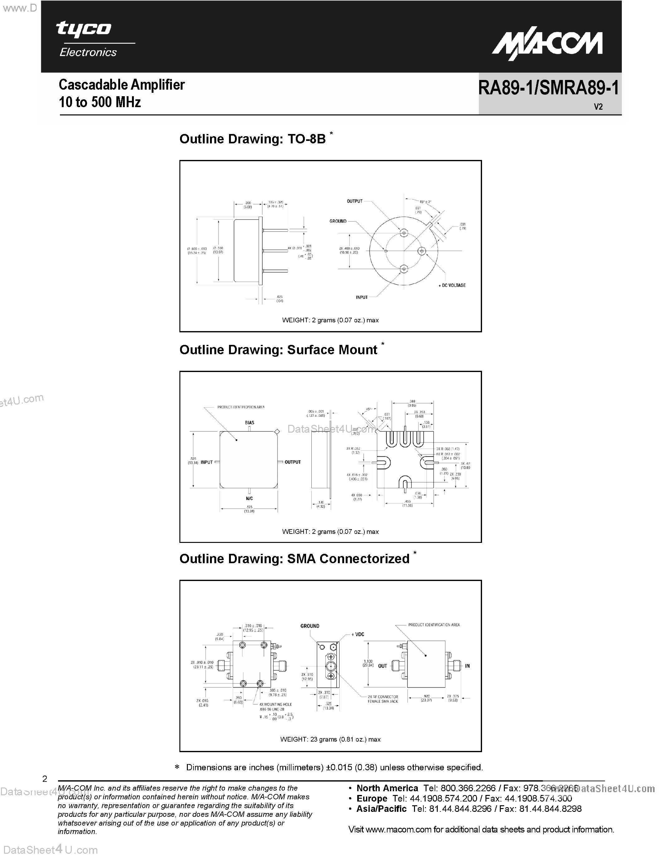 Datasheet RA89-1 page 2 Datasheet RA89-1 - Cascadable Amplifier 10 to 500 MHz page 2