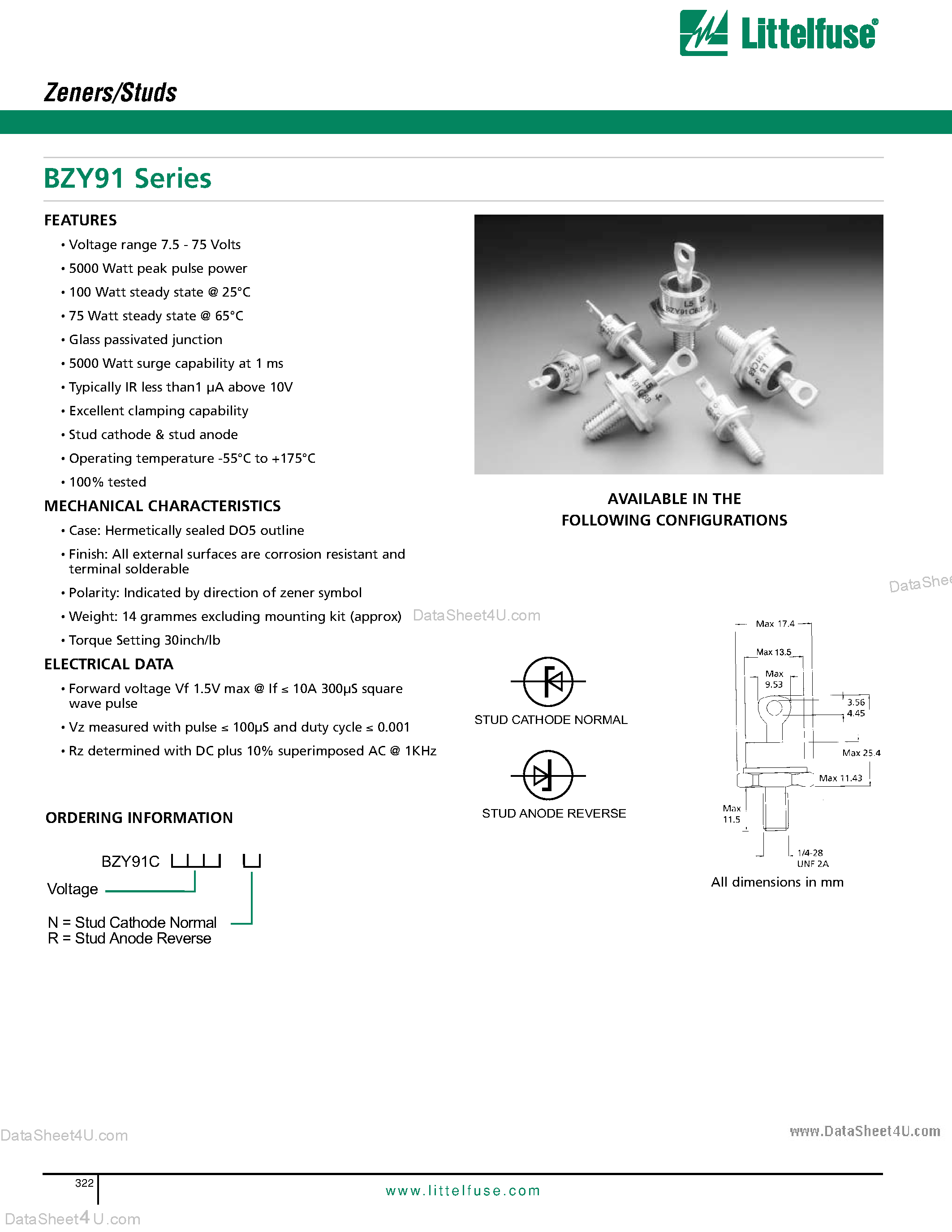 Datasheet BZY91 page 1 Datasheet BZY91 - Zeners/Studs page 1