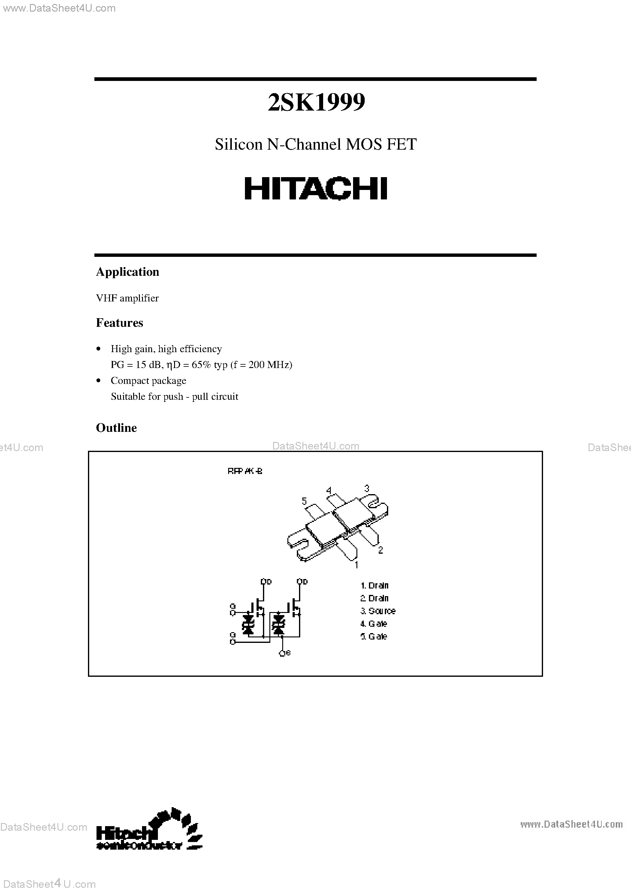 Datasheet 2SK1999 page 2 Datasheet 2SK1999 - Silicon NPN Triple Diffused page 2