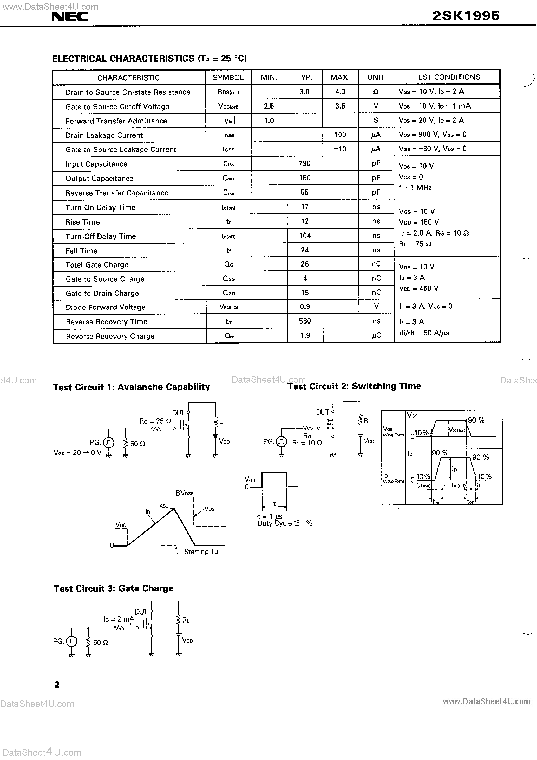 Datasheet 2SK1995 page 2 Datasheet 2SK1995 - MOS Field Effect Power Transistor page 2