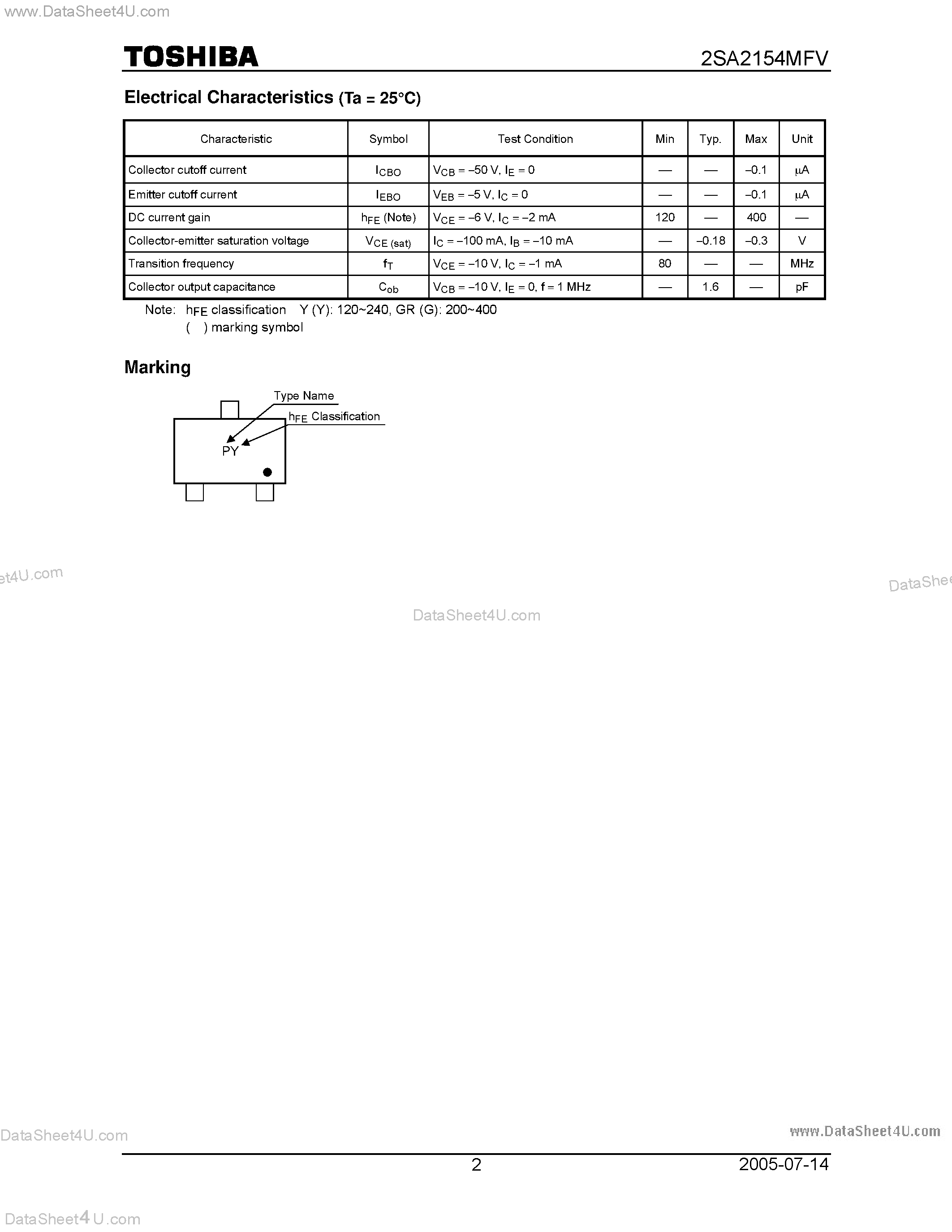 Datasheet 2SA2154MFV - General Purpose Amplifier Applications page 2