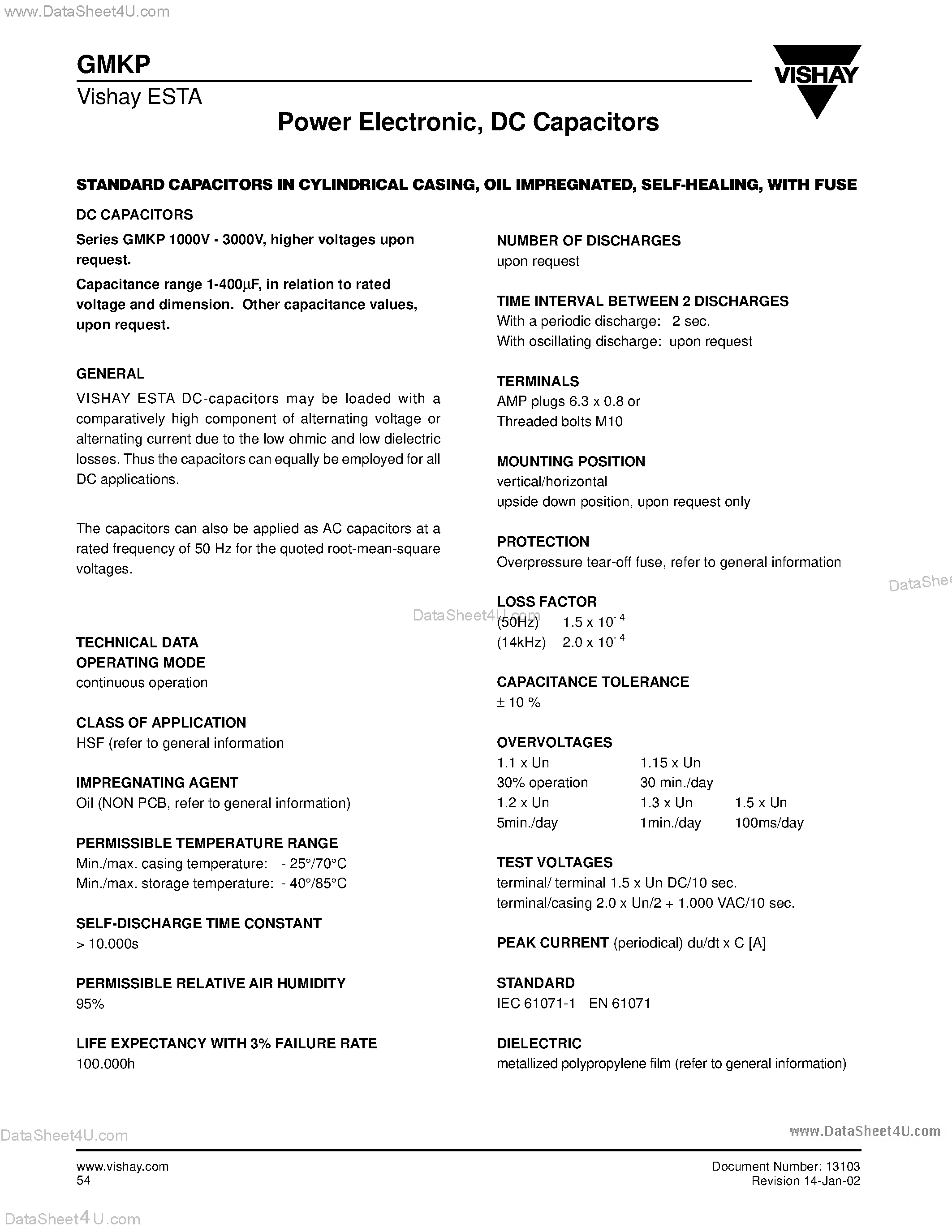 Datasheet GMKP page 1 Datasheet GMKP - POWER ELECTRONIC / DC CAPACITORS page 1