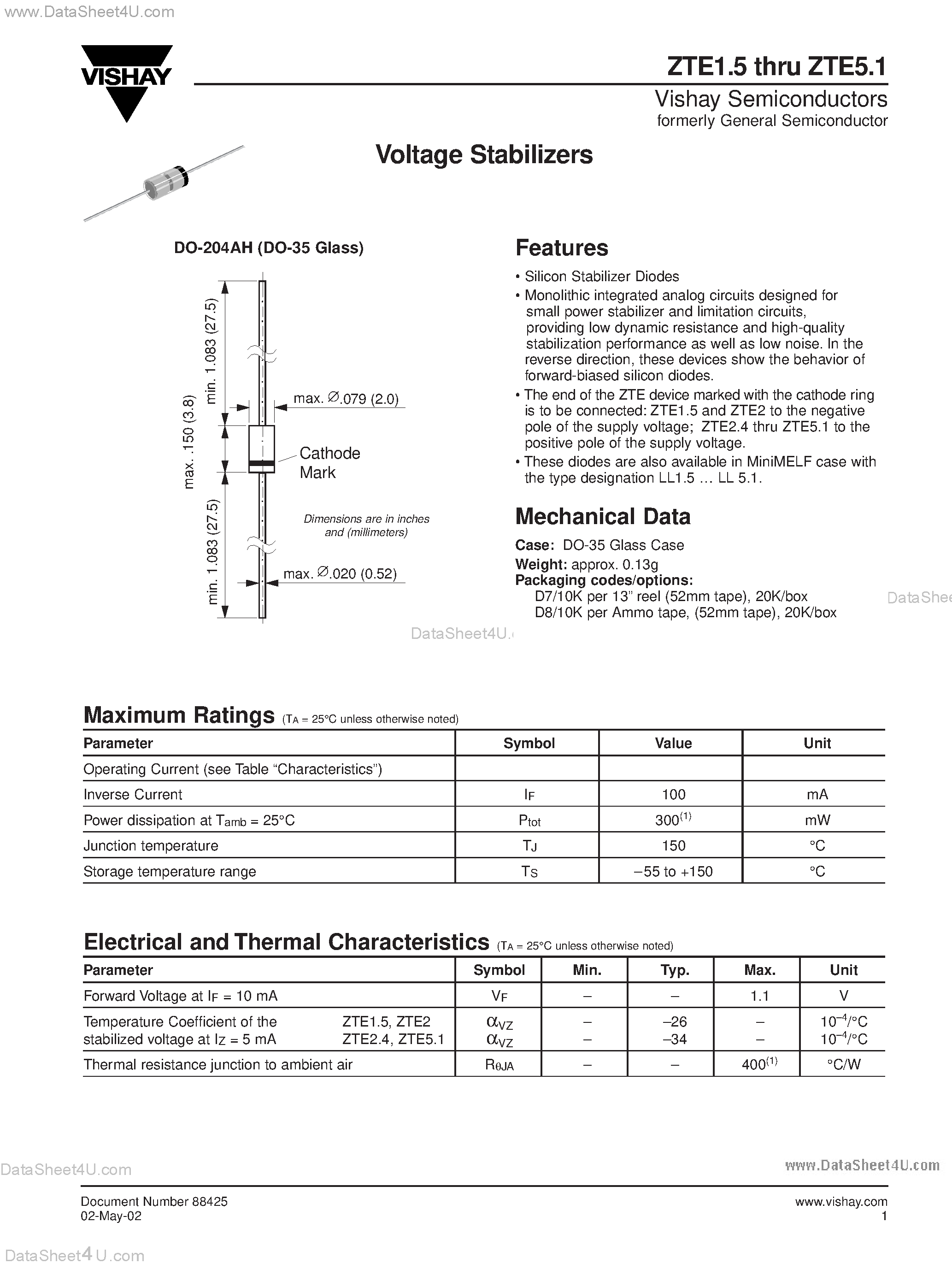 Datasheet ZTE3 - (ZTE31.5 - ZTE5.1) Voltage Stabilizers page 1