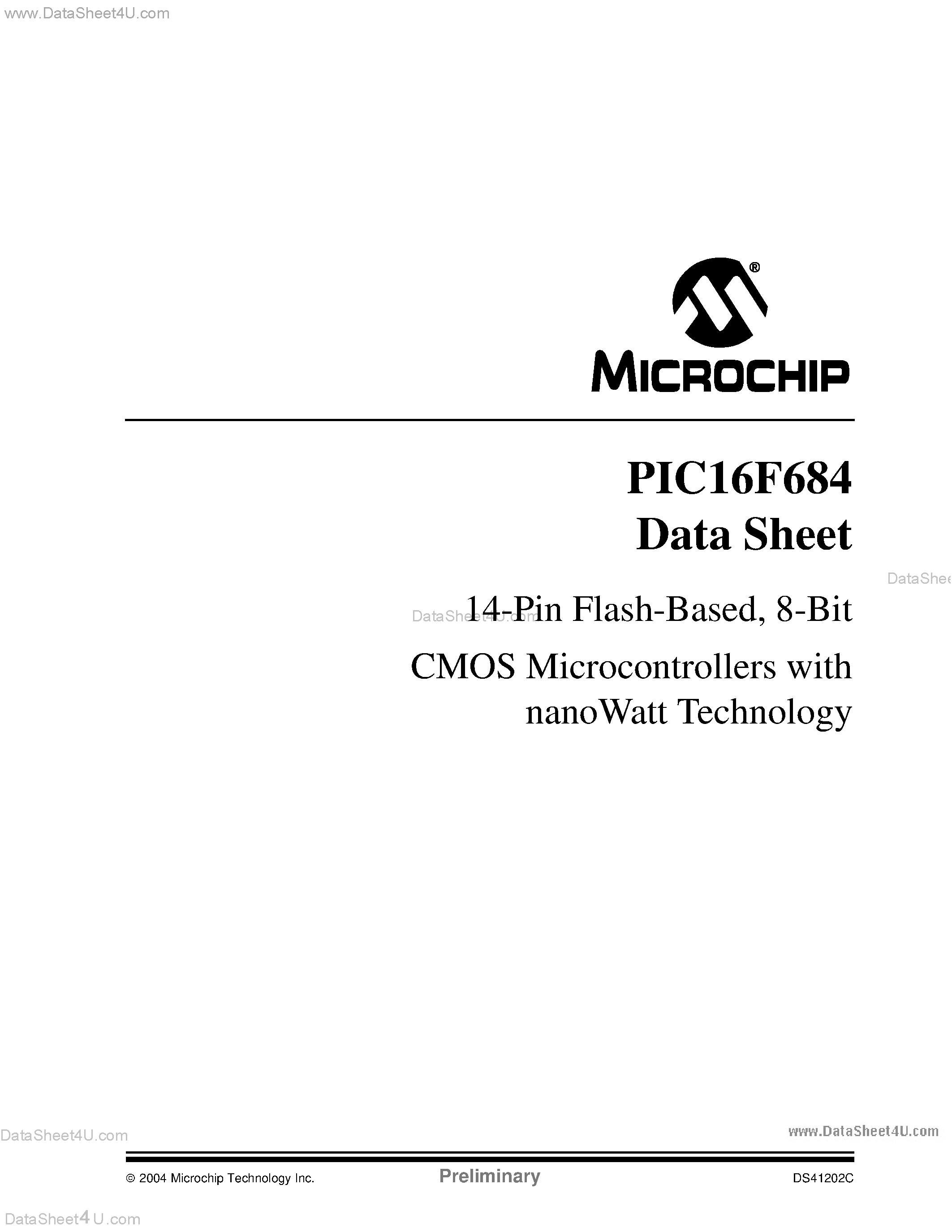 Даташит PIC16F684 - 8-Bit CMOS Microcontrollers страница 1
