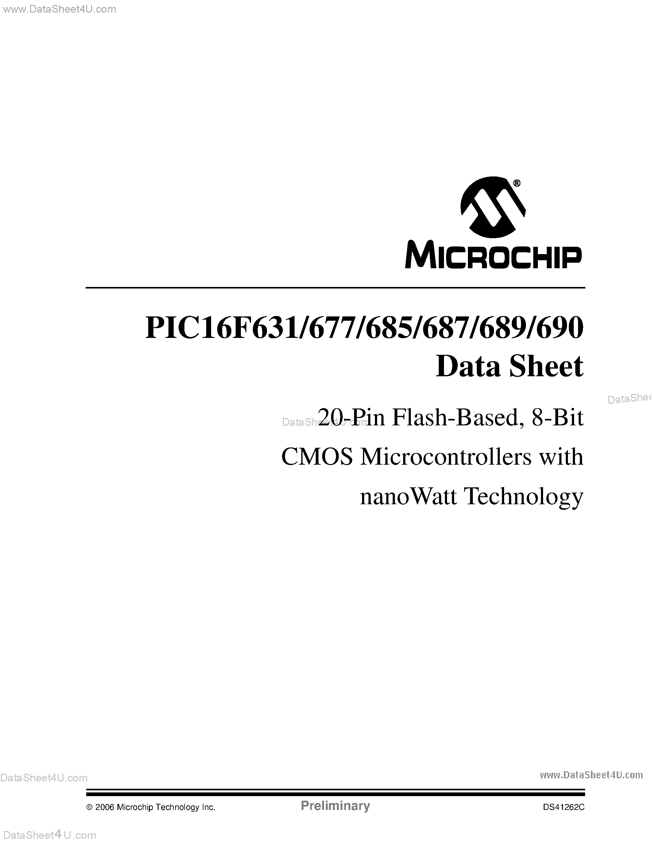 Даташит PIC16F677 - (PIC16F6xx) 20-Pin Flash Based / 8-Bit CMOS Microcontrollers страница 1