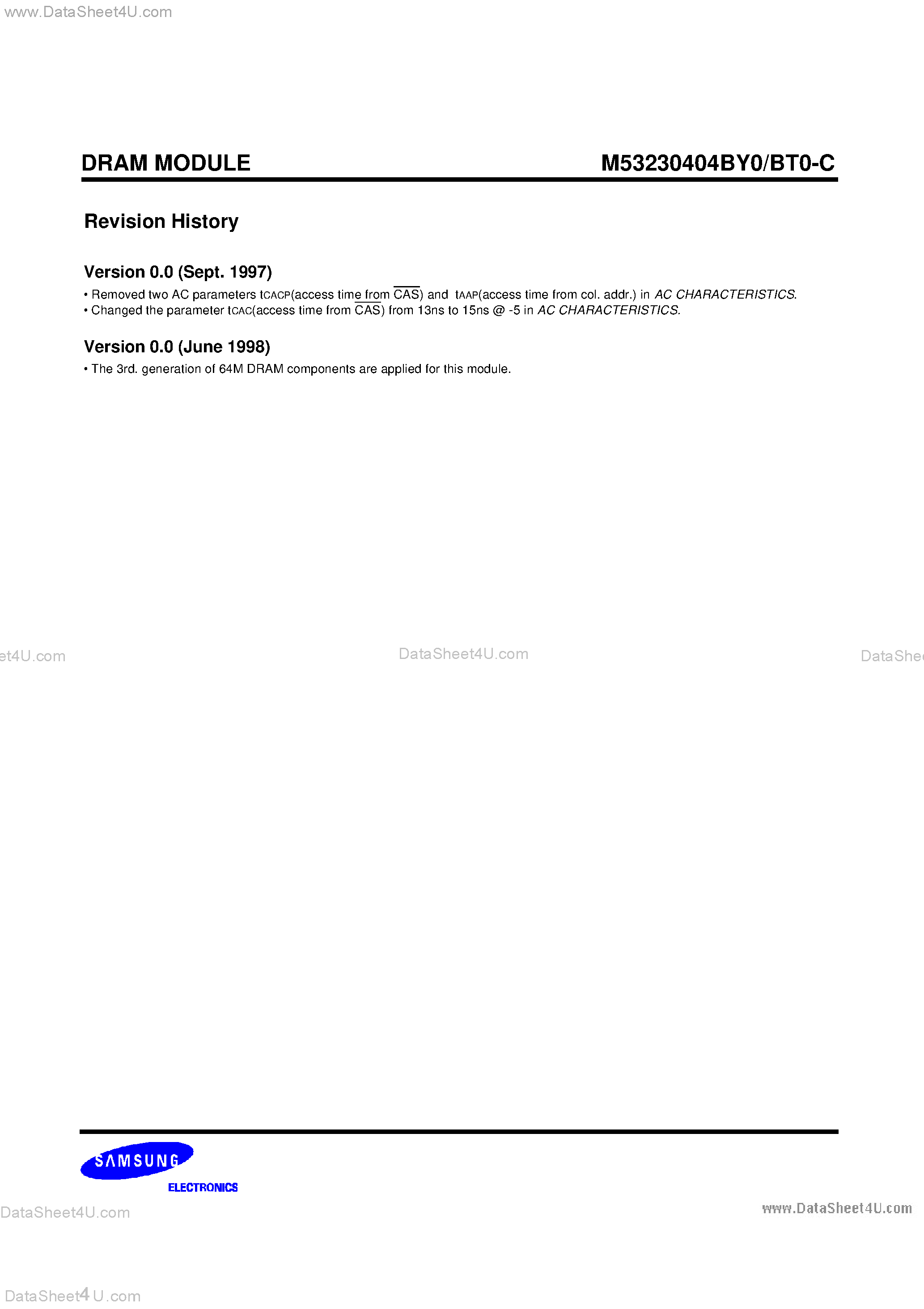 Datasheet M53230404BT0-C page 2 Datasheet M53230404BT0-C - (M53230404BT0/BY0) DRAM Module page 2