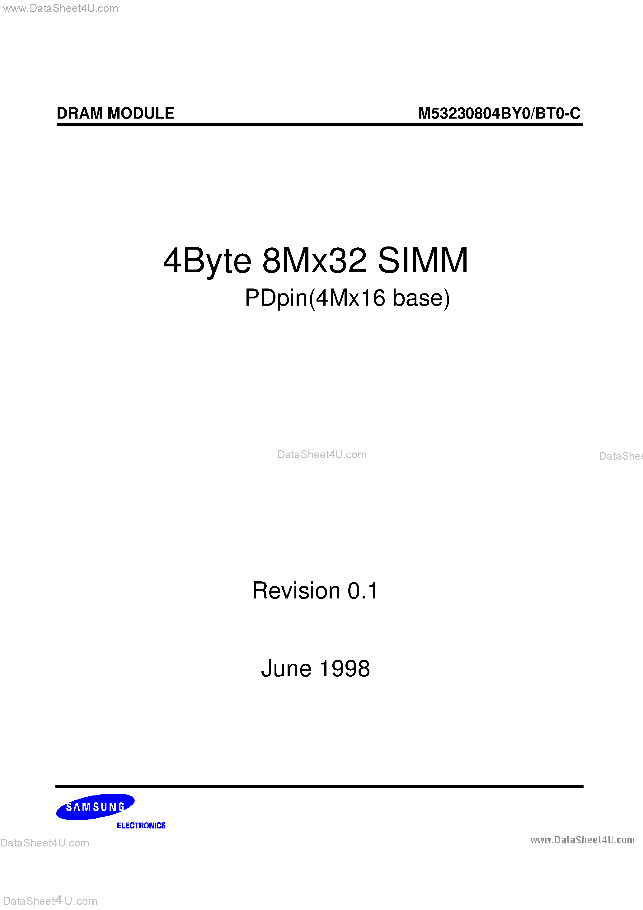 Даташит M53230804BT0-C - (M53230804BT0-C/BY0) DRAM Module страница 1