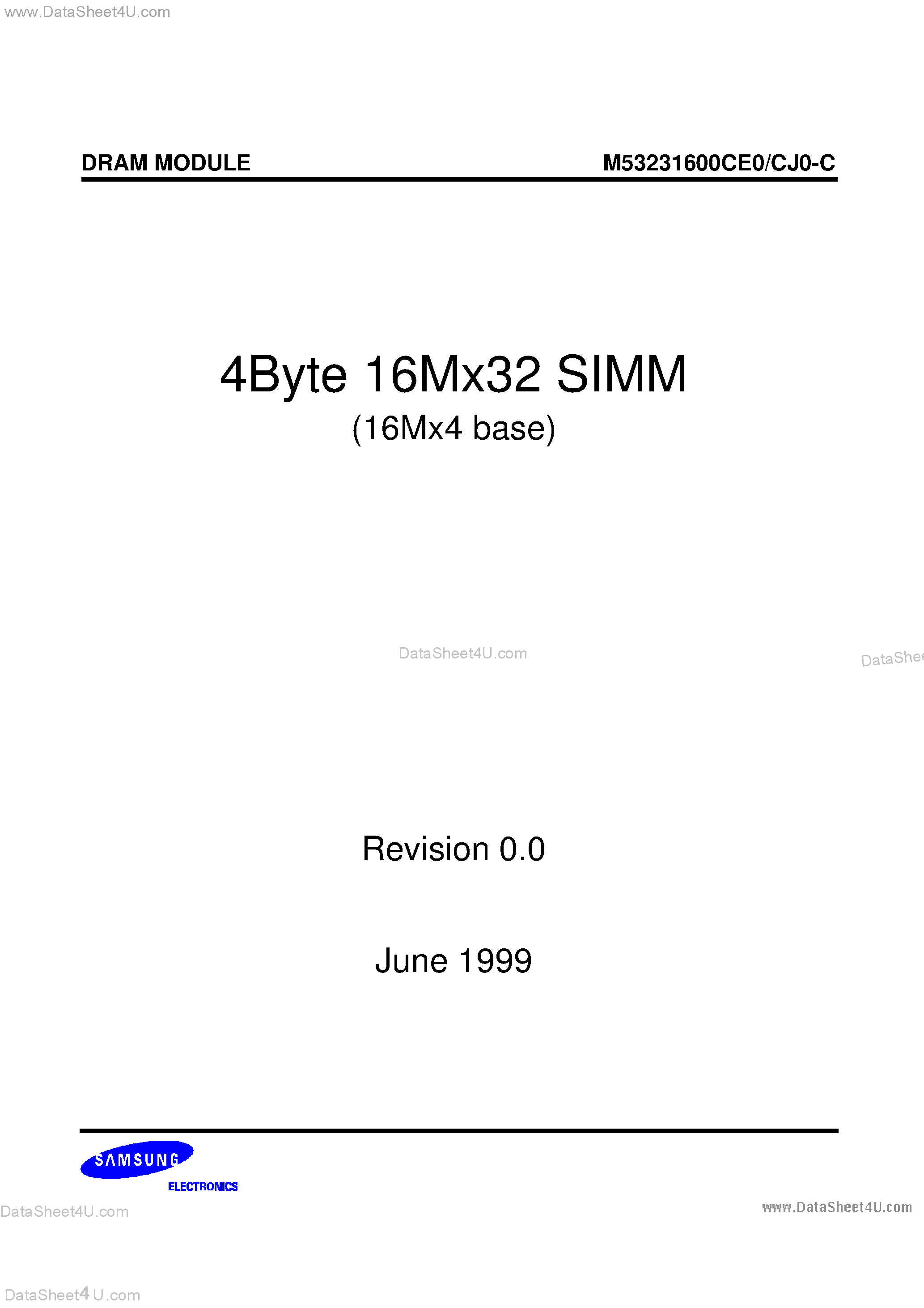 Даташит M53231600CE0 - (M53231600CE0/CJ0-C) DRAM Module страница 1