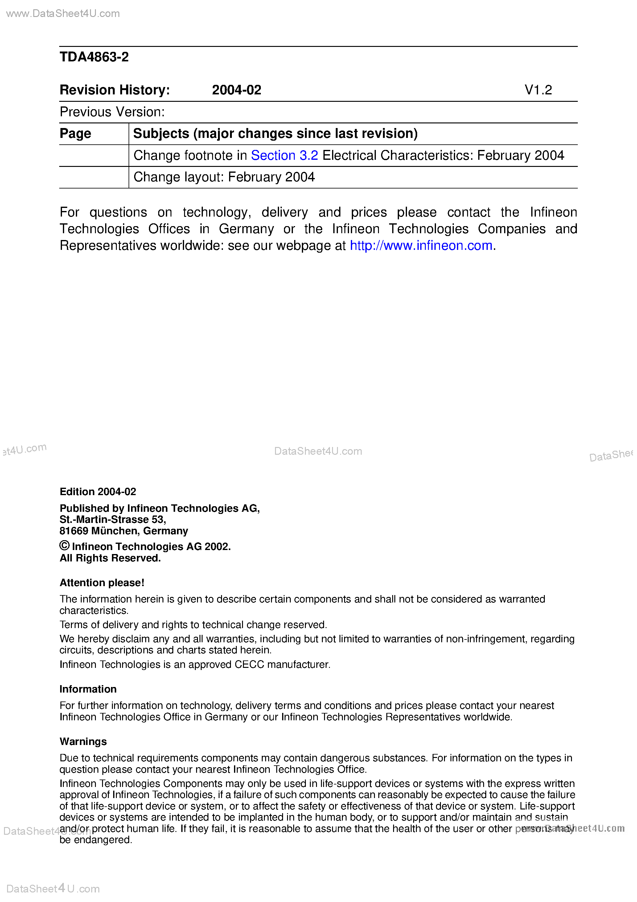 Datasheet TDA4863-2 - Power Factor Controller IC for High Power Factor and Low THD page 2