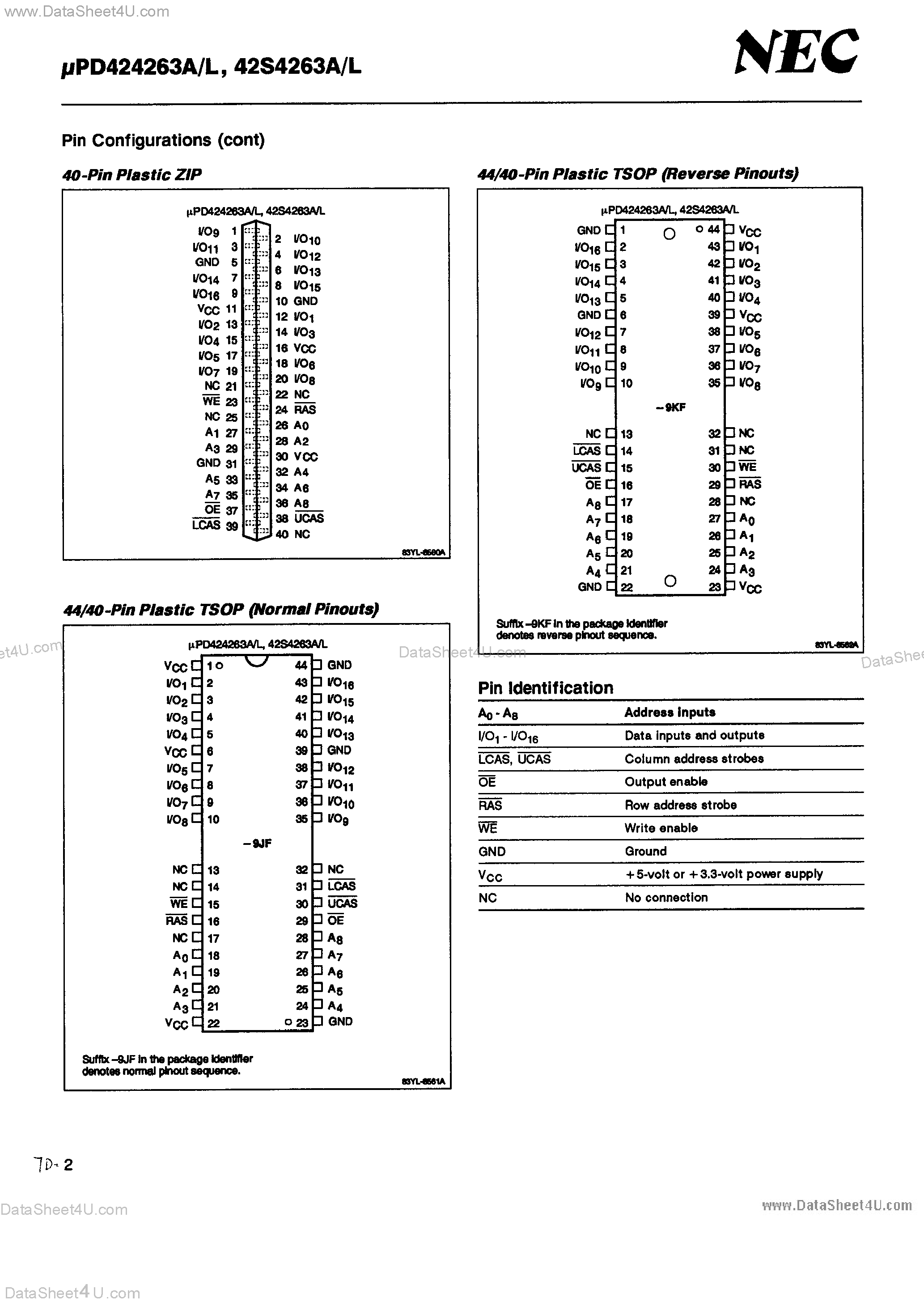 Даташит на микросхему UPD424263A страница 2 Даташит UPD424263A - 256K x 16-Bit CMOD DRAM страница 2