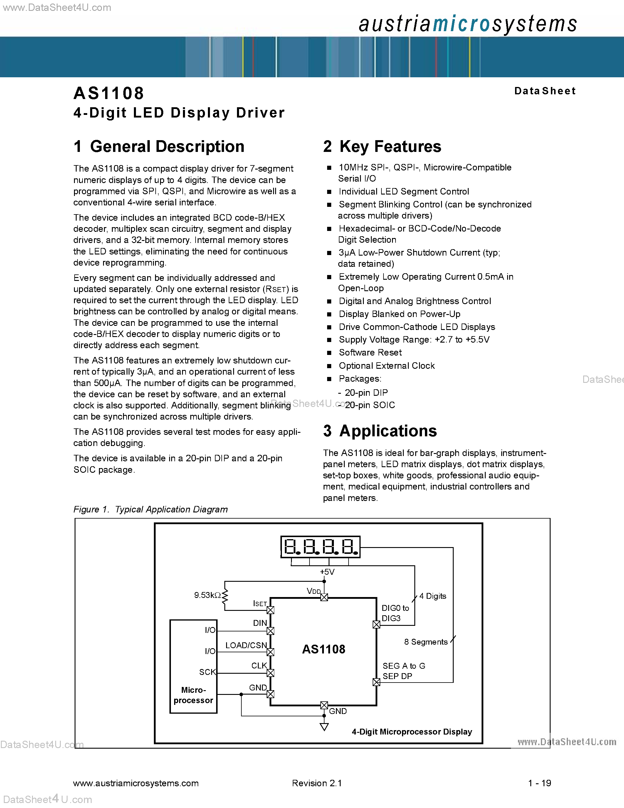 Datasheet AS1108 - 4-Digit LED Display Driver page 1
