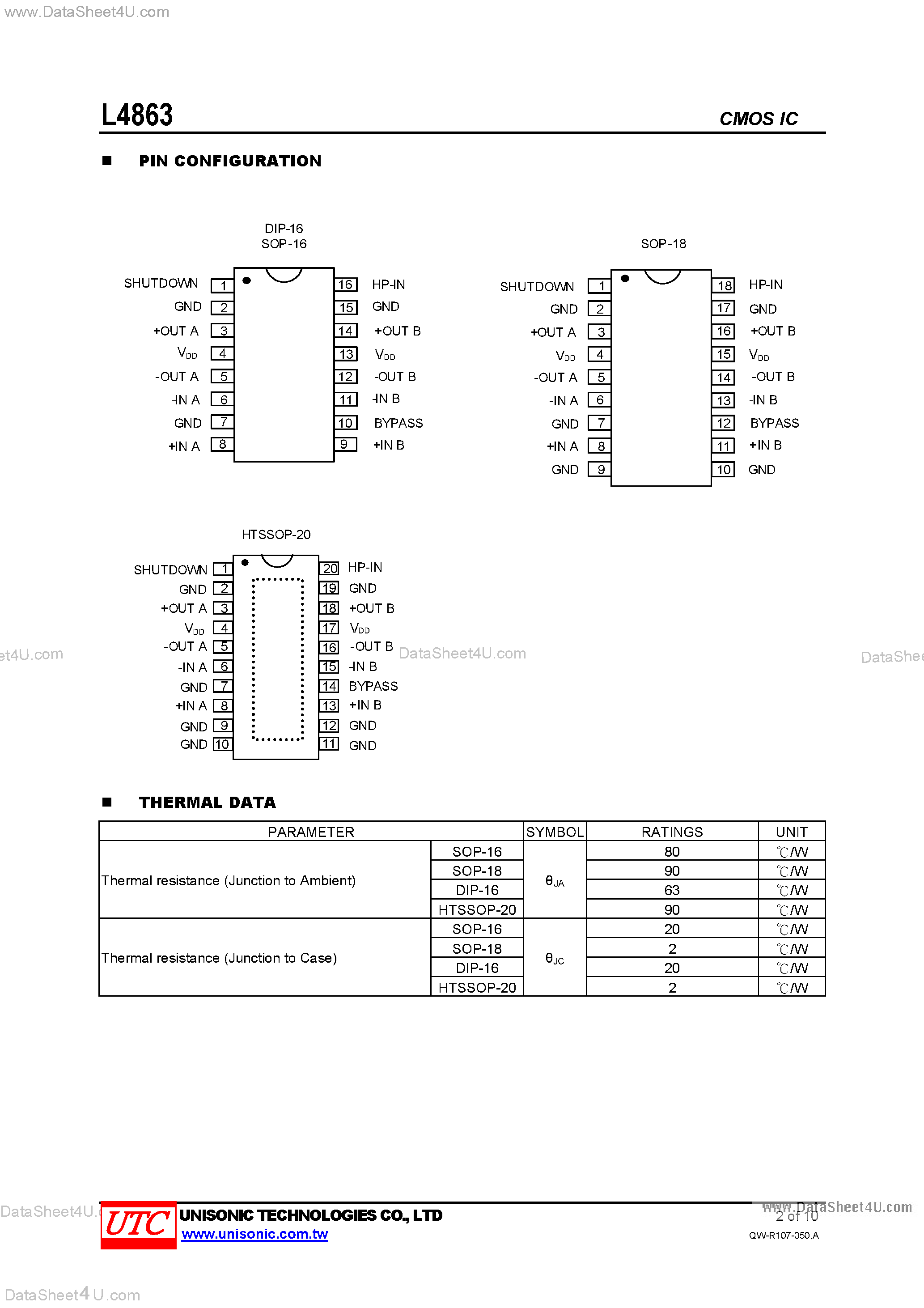 Datasheet L-4863 - Dual 2.2W Audio Amplifier Plus Stereo Headphone Function page 2