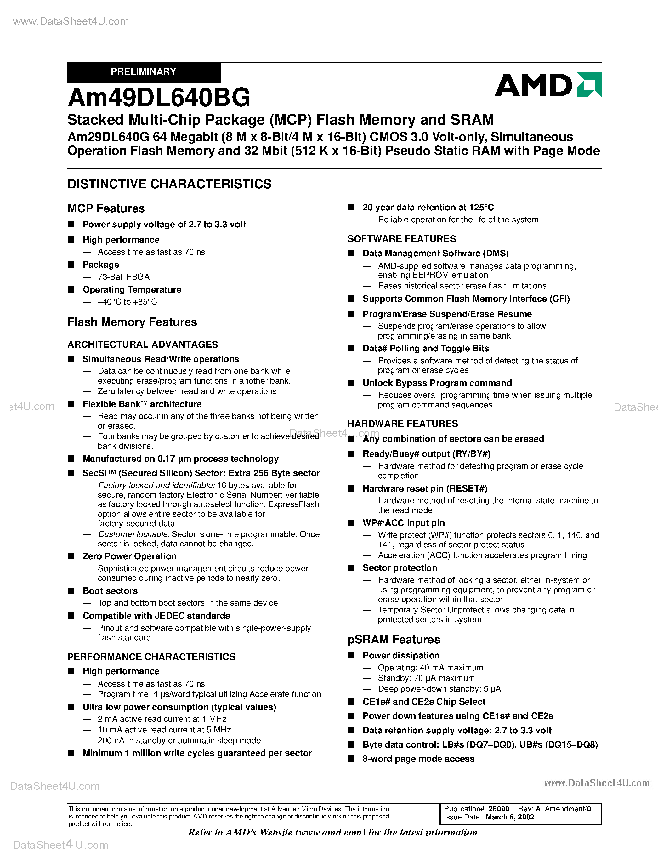 Datasheet AM49DL640BG - Stacked Multi-Chip Package (MCP) Flash Memory and SRAM page 2