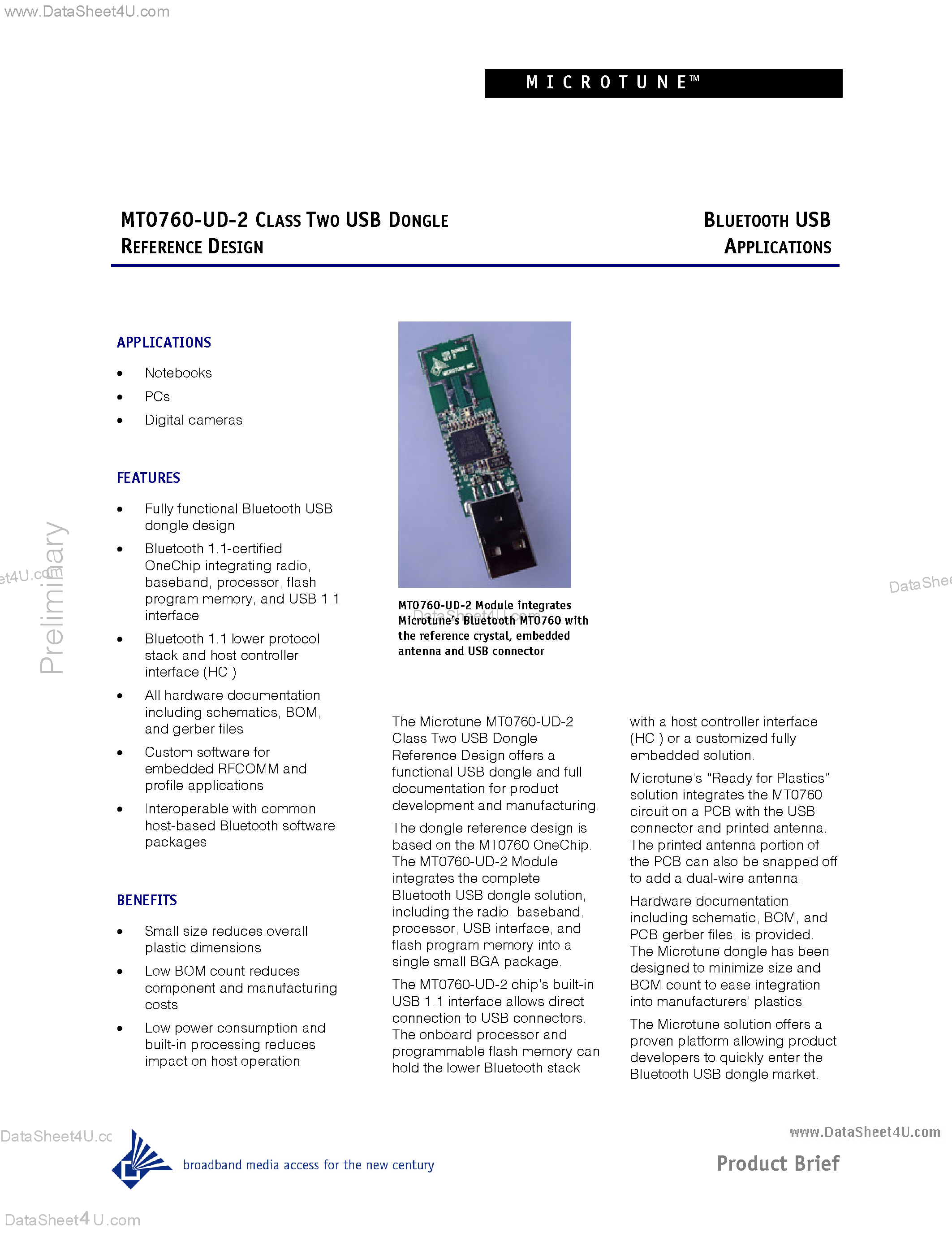 Datasheet MT0760-UD-2 - Class Two USB Dangle page 2