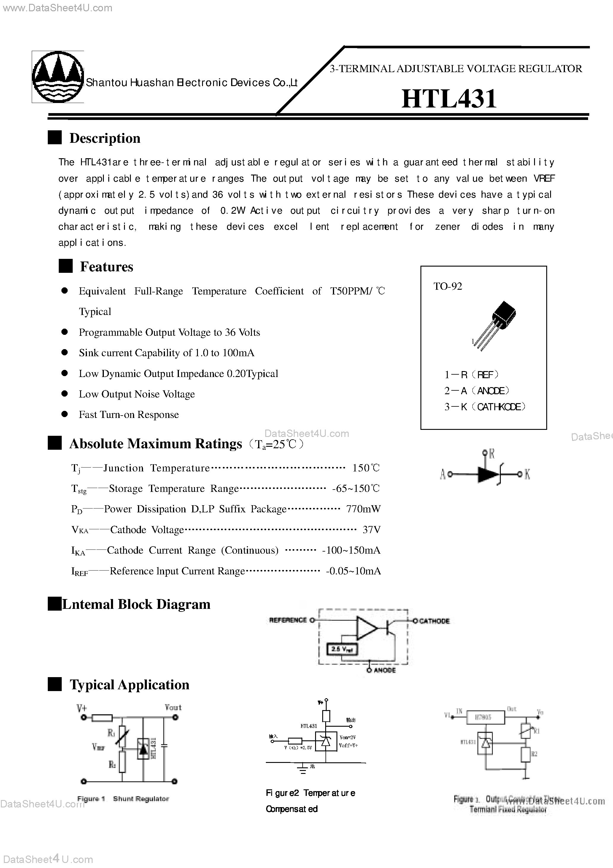 Даташит HTL431 - 3-Terminal Adjustable Voltage Regulator страница 1
