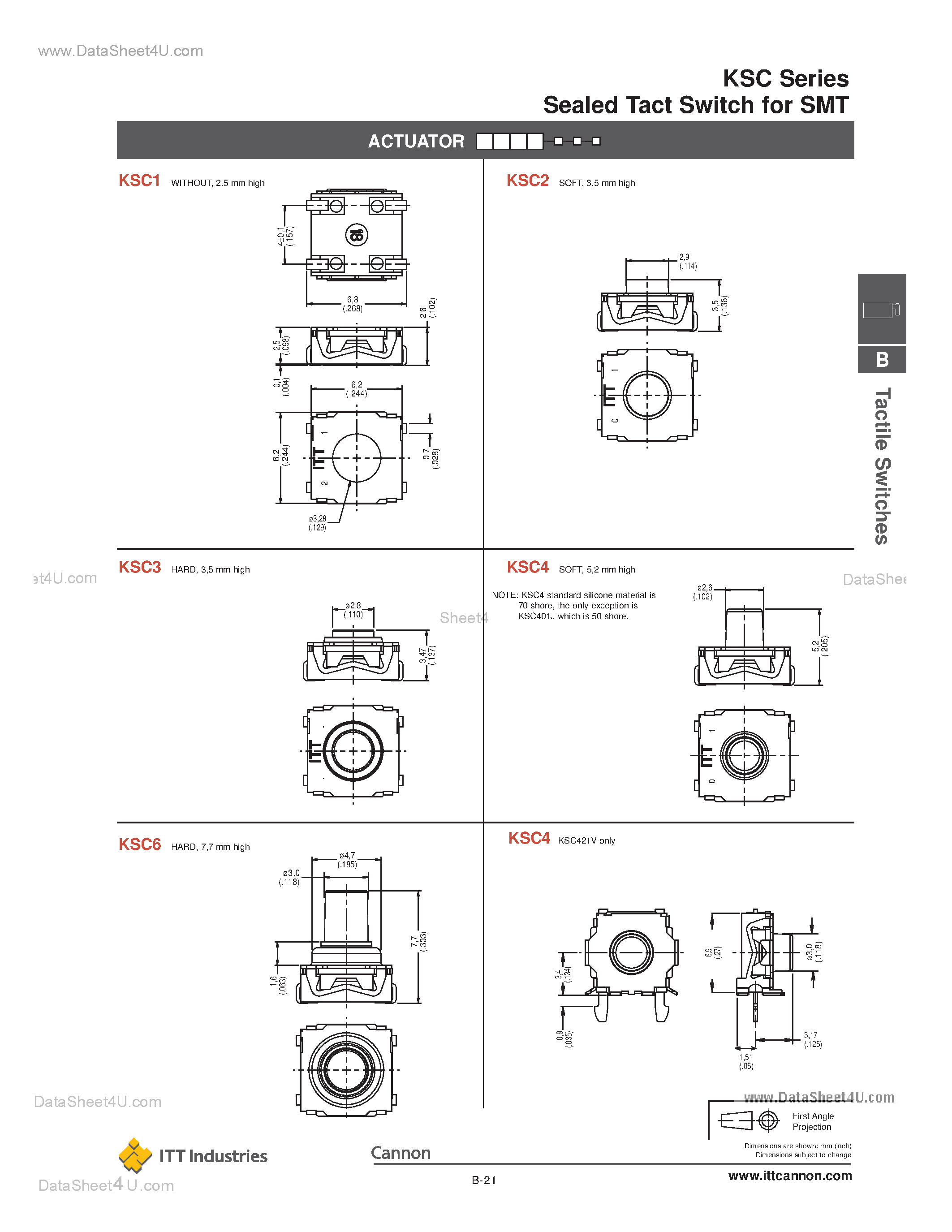 Datasheet KSC121J page 2 Datasheet KSC121J - (KSC Series) Sealed Tact Switch page 2