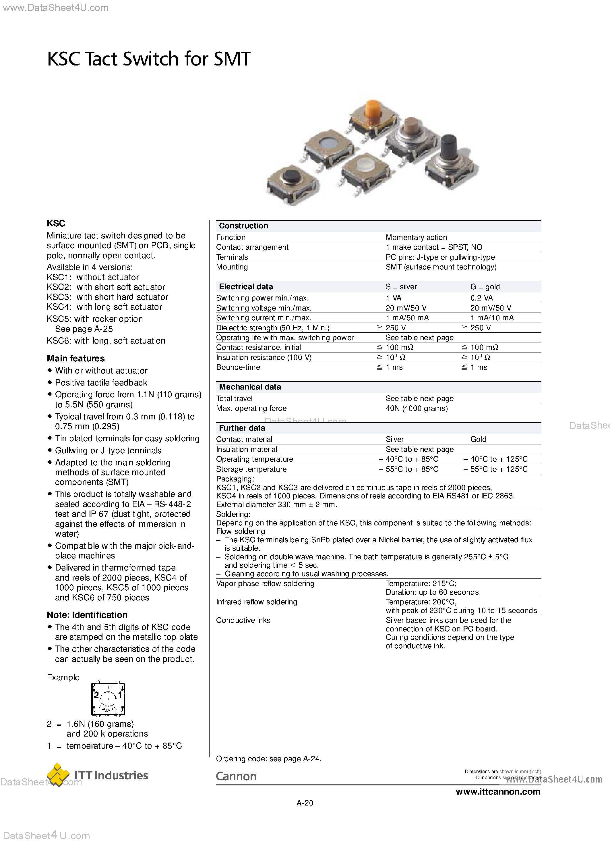 Datasheet KSC141 - (KSC Series) Tact Switch page 1