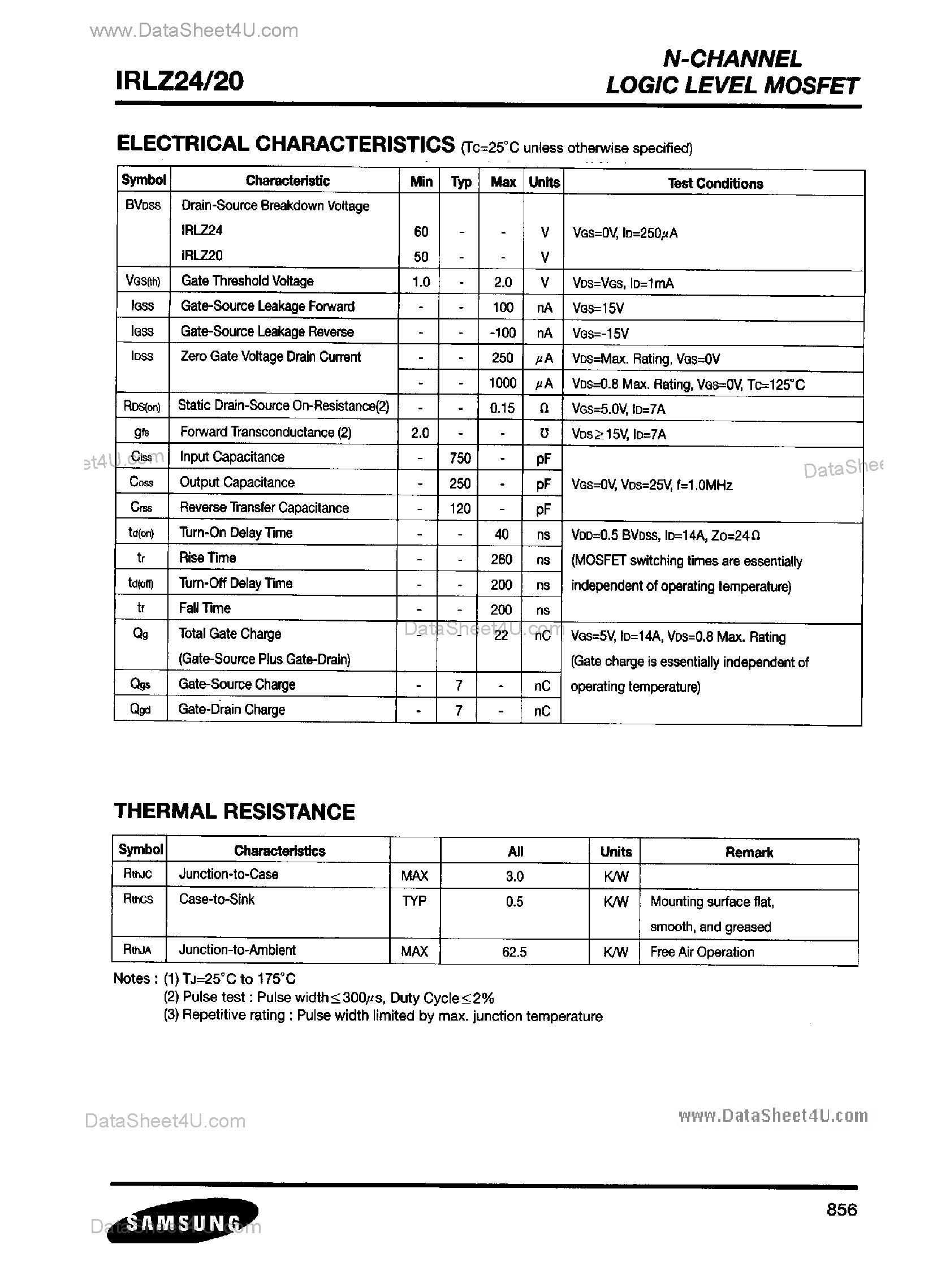 Даташит IRLZ20 - (IRLZ20 / IRLZ24) N-Channel Logic Level MOSFET страница 2