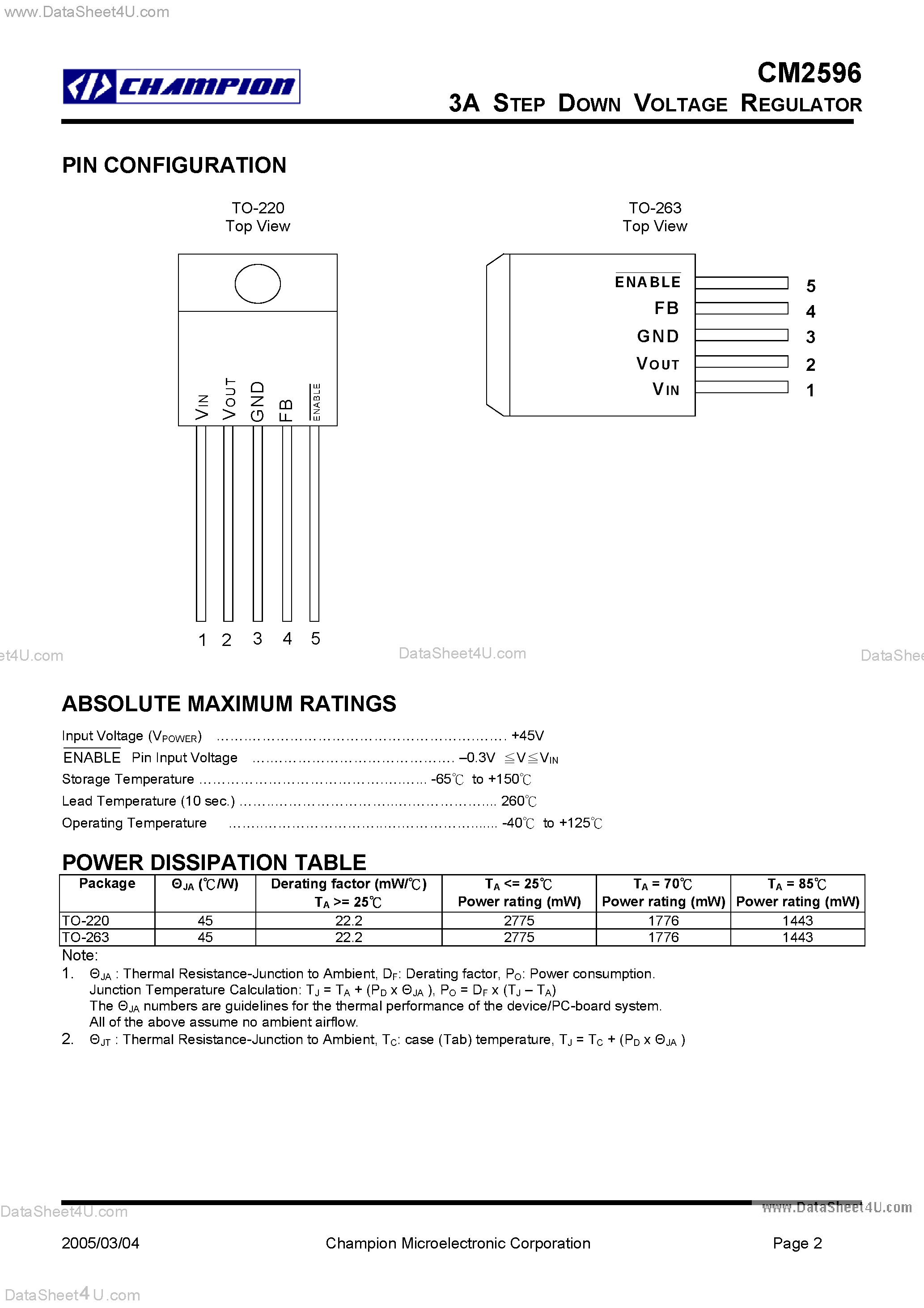 Даташит на микросхему CM2596 страница 2 Даташит CM2596 - 3A STEP DOWN VOLTAGE REGULATOR страница 2