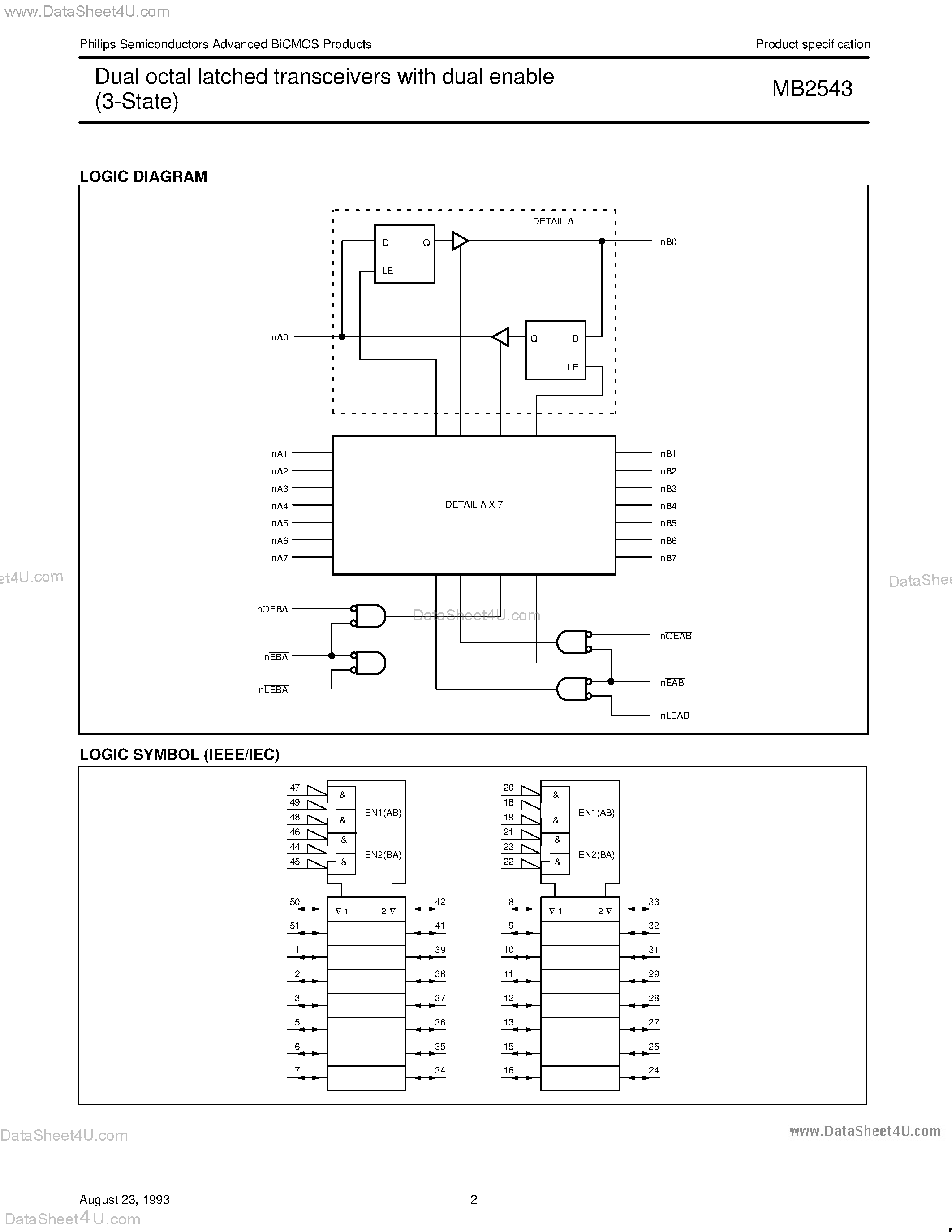 Datasheet MB2543 - Dual octal latched transceivers with dual enable 3-State page 2
