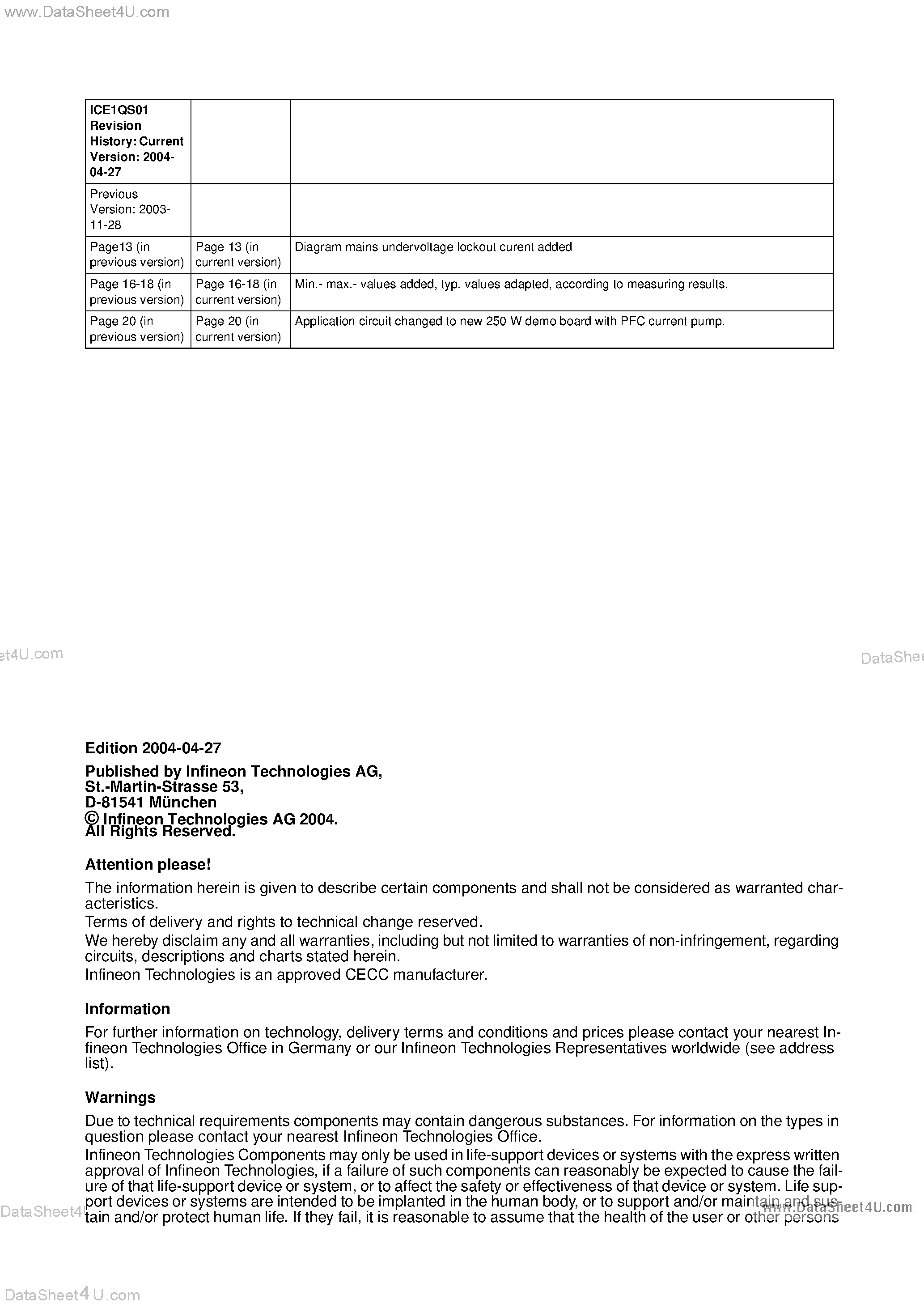 Datasheet ICE1QS01 page 2 Datasheet ICE1QS01 - Controller for Switch Mode Power Supplies Supporting Low Power Standby and Power Factor Correction page 2