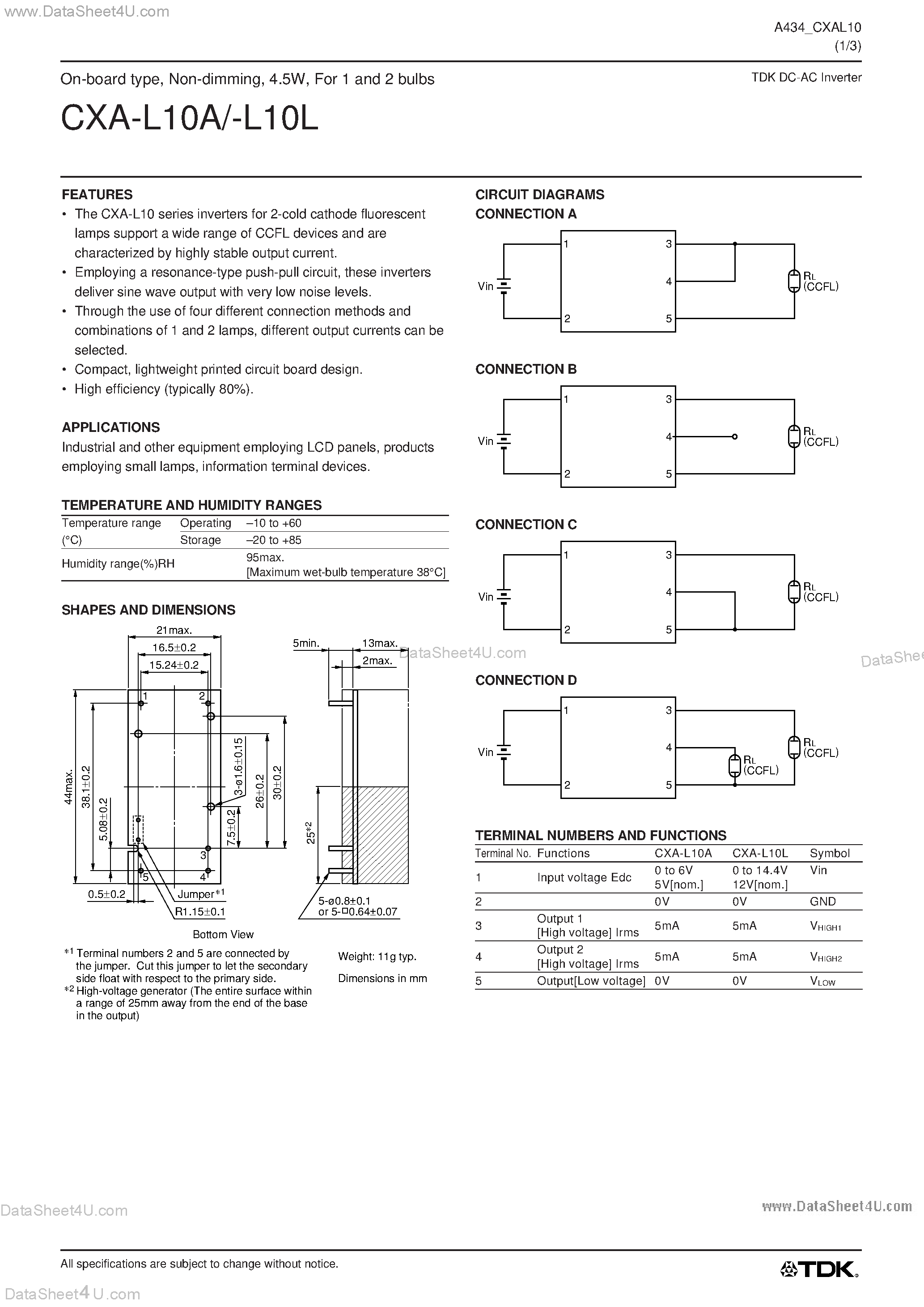 Datasheet CXA-L10A - (CXA-L10A/L) DC-AC Inverter page 1