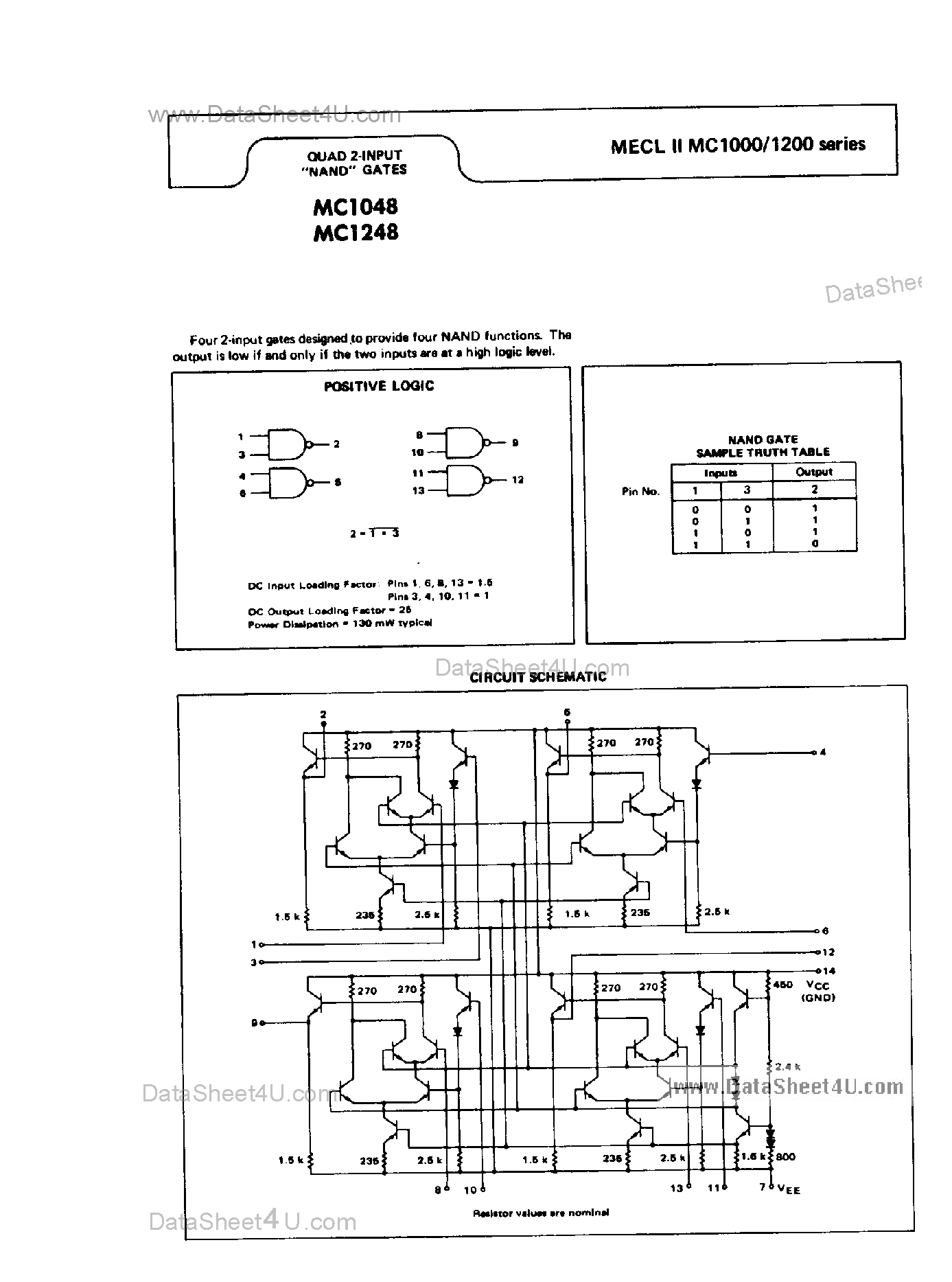 Даташит MC1048 - Quad 2-Input NAND Gates страница 1