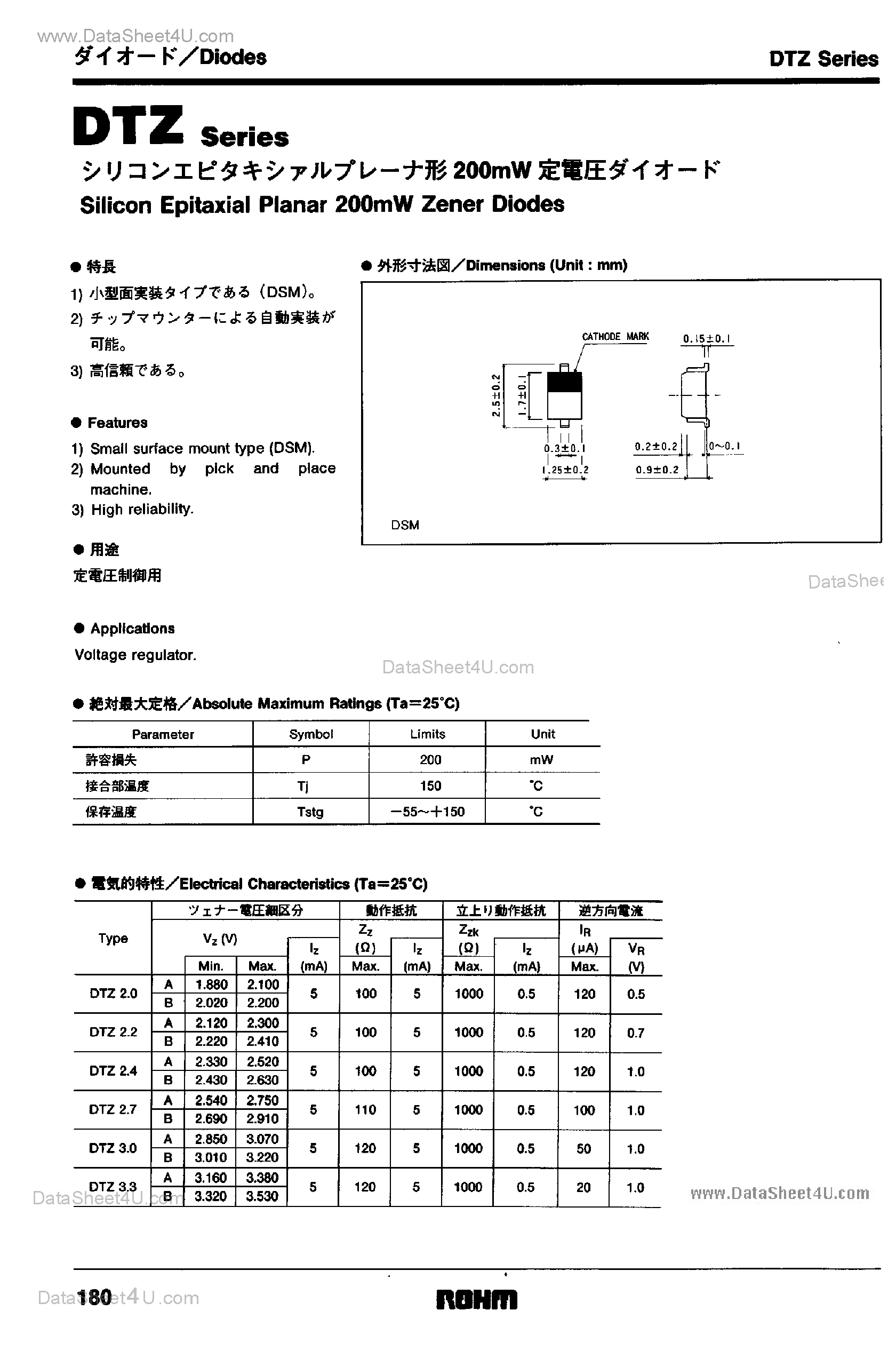 Datasheet DTZ3.3B page 1 Datasheet DTZ3.3B - (DTZ Series) Silicon Epitaxial Planar 200mW Zener Diodes page 1