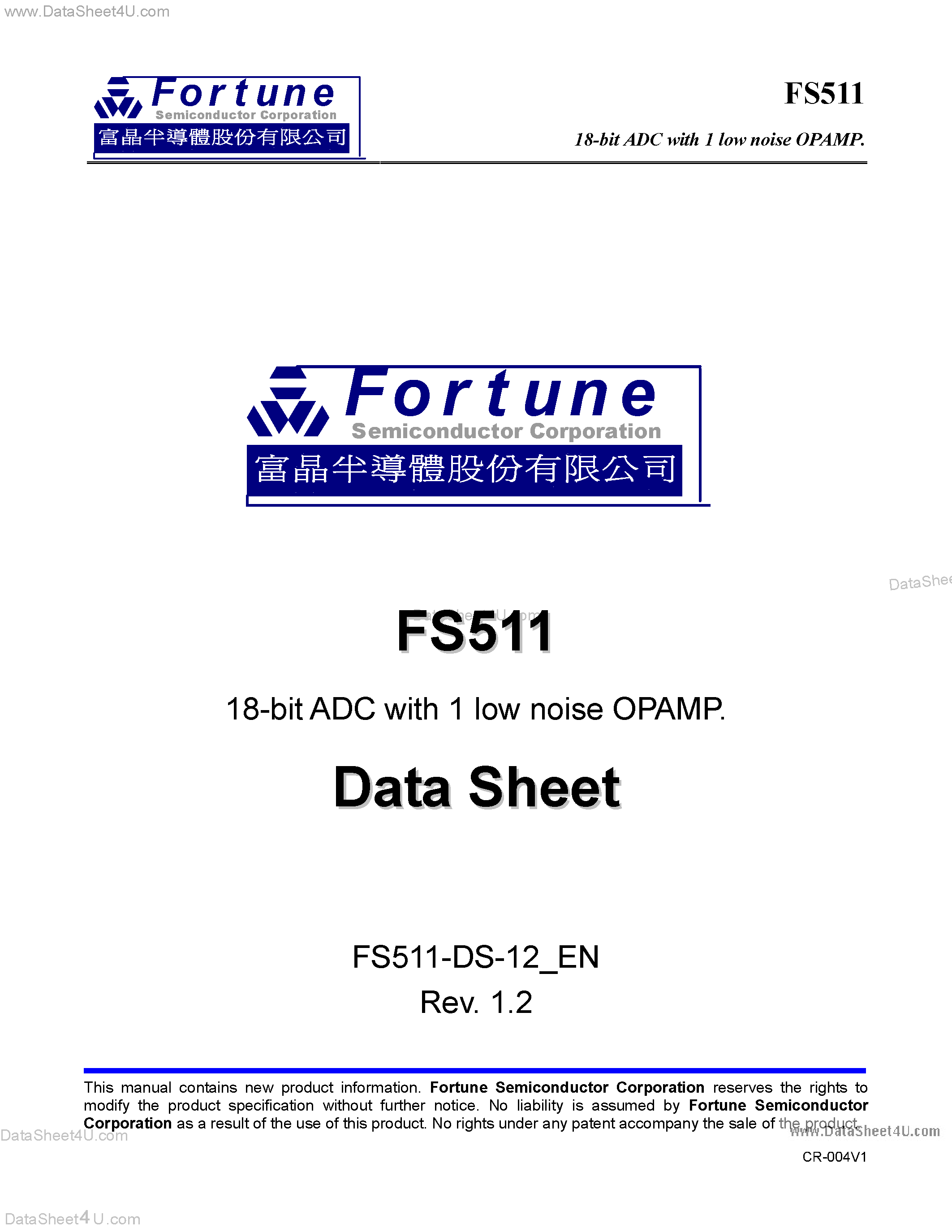 Datasheet FS511 - 18-Bit ADC page 1