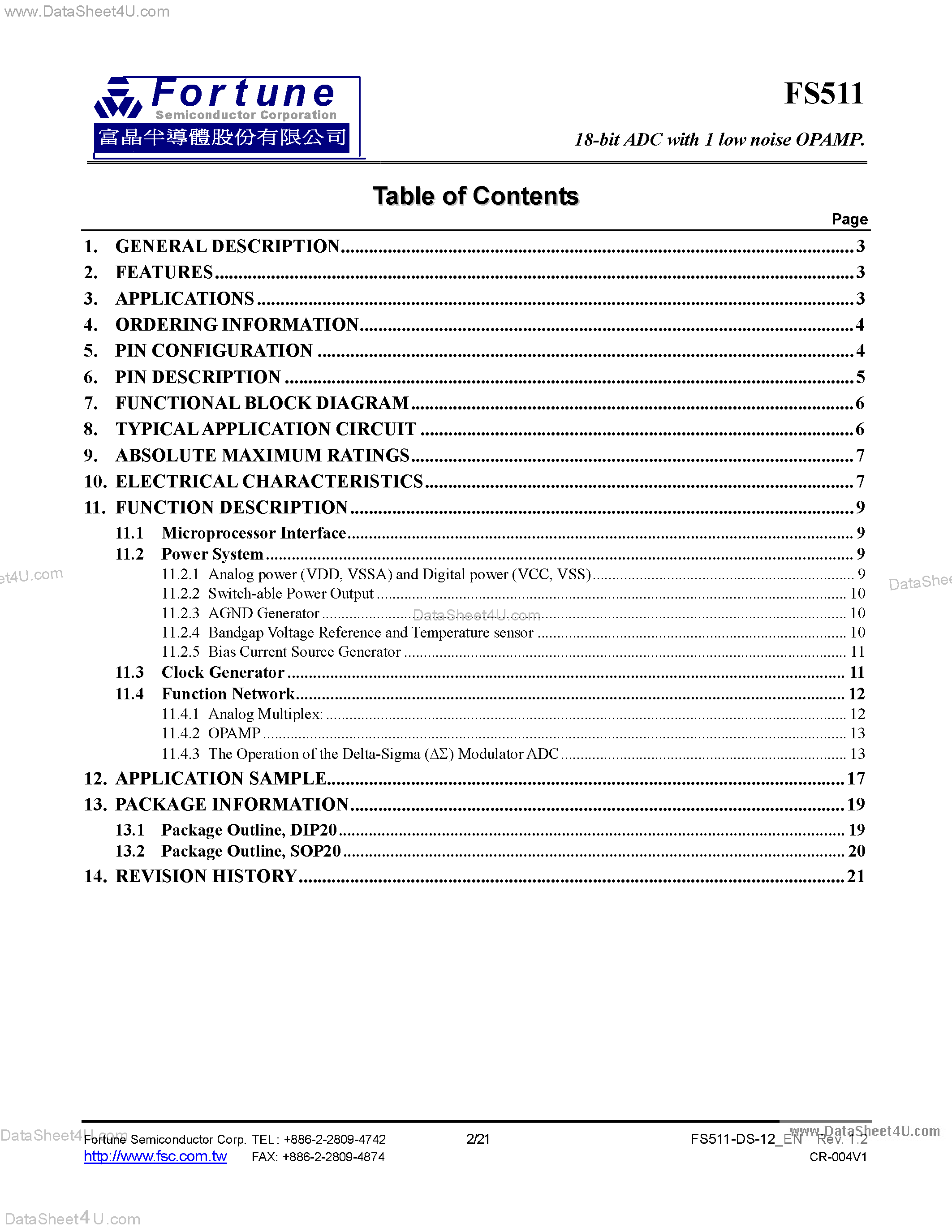 Datasheet FS511 - 18-Bit ADC page 2