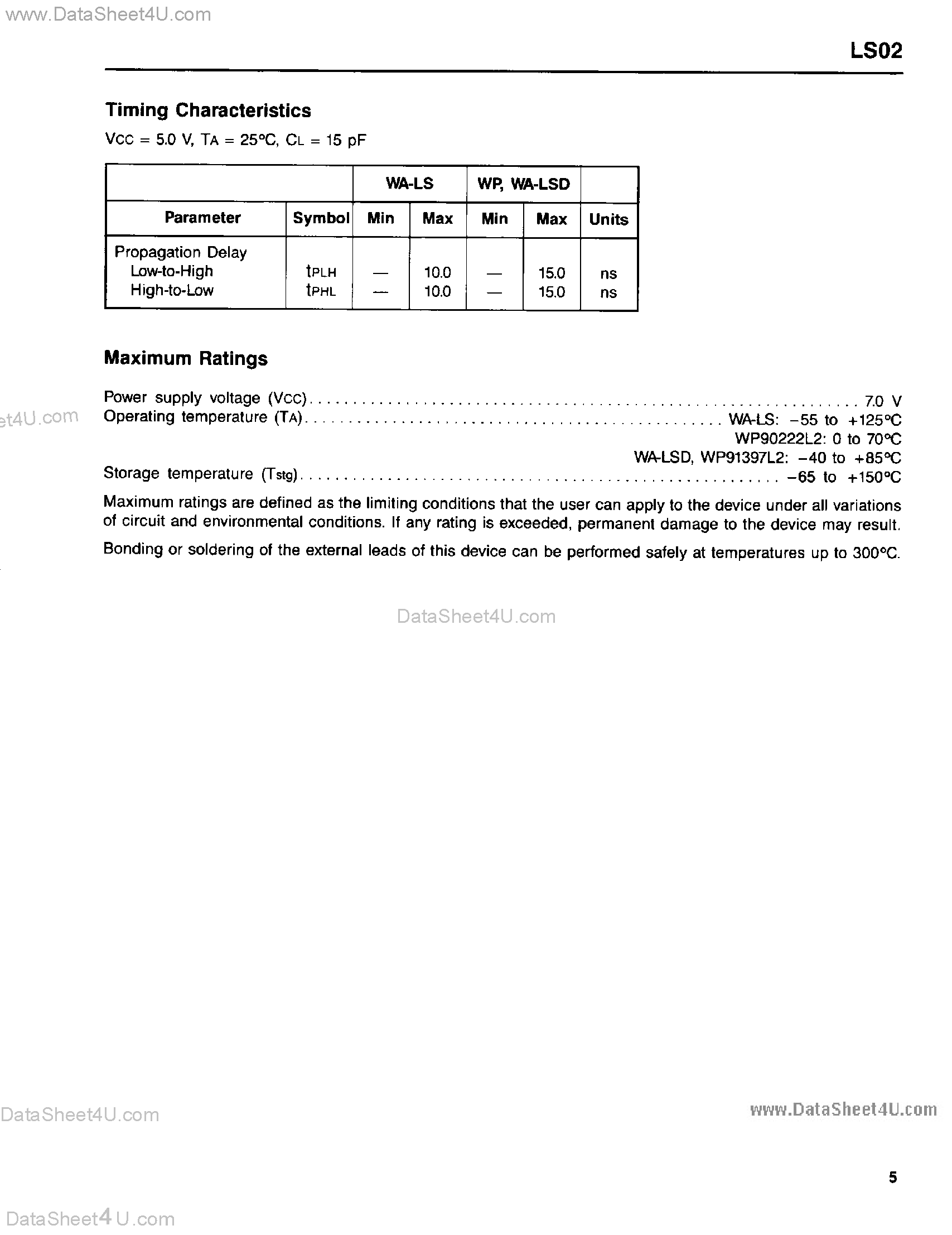 Datasheet LS02 - Quad 2-Input Positive NOR Gate page 2