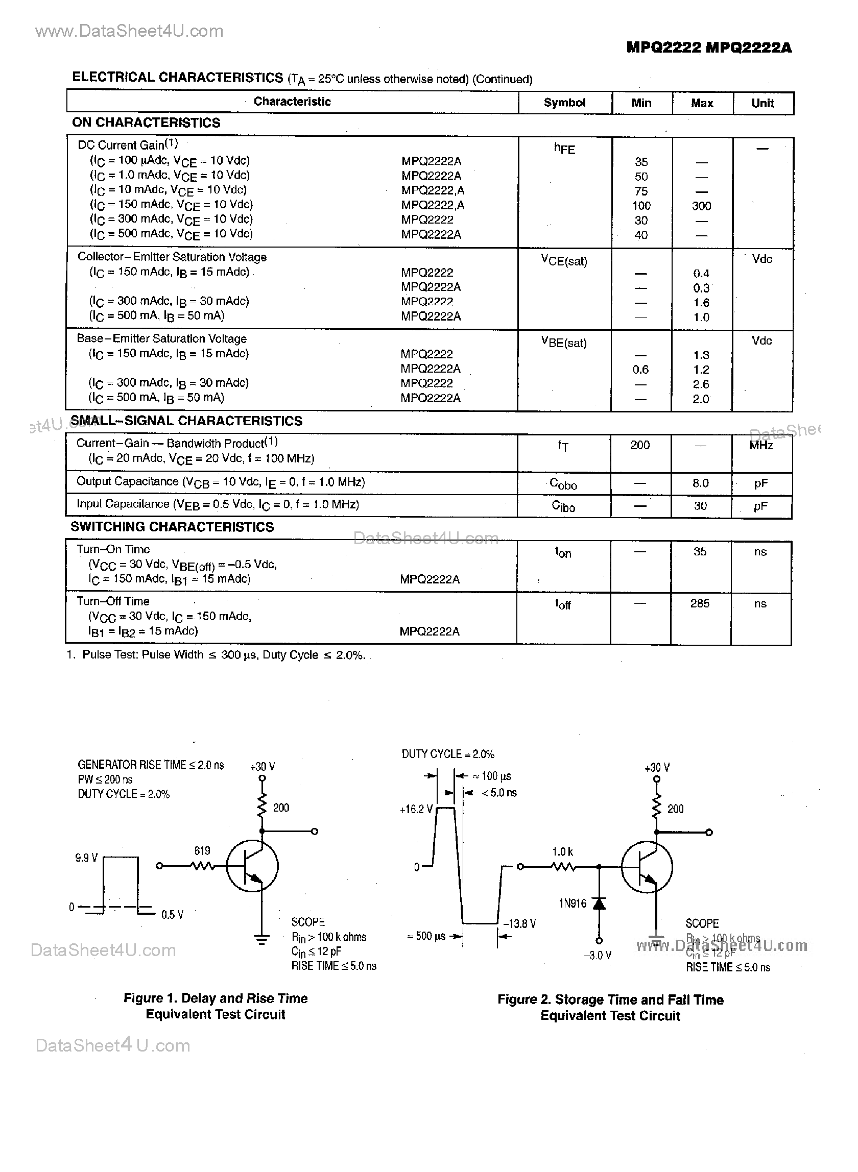 Datasheet MPQ2222 page 2 Datasheet MPQ2222 - Quad General Purpose Transistors page 2
