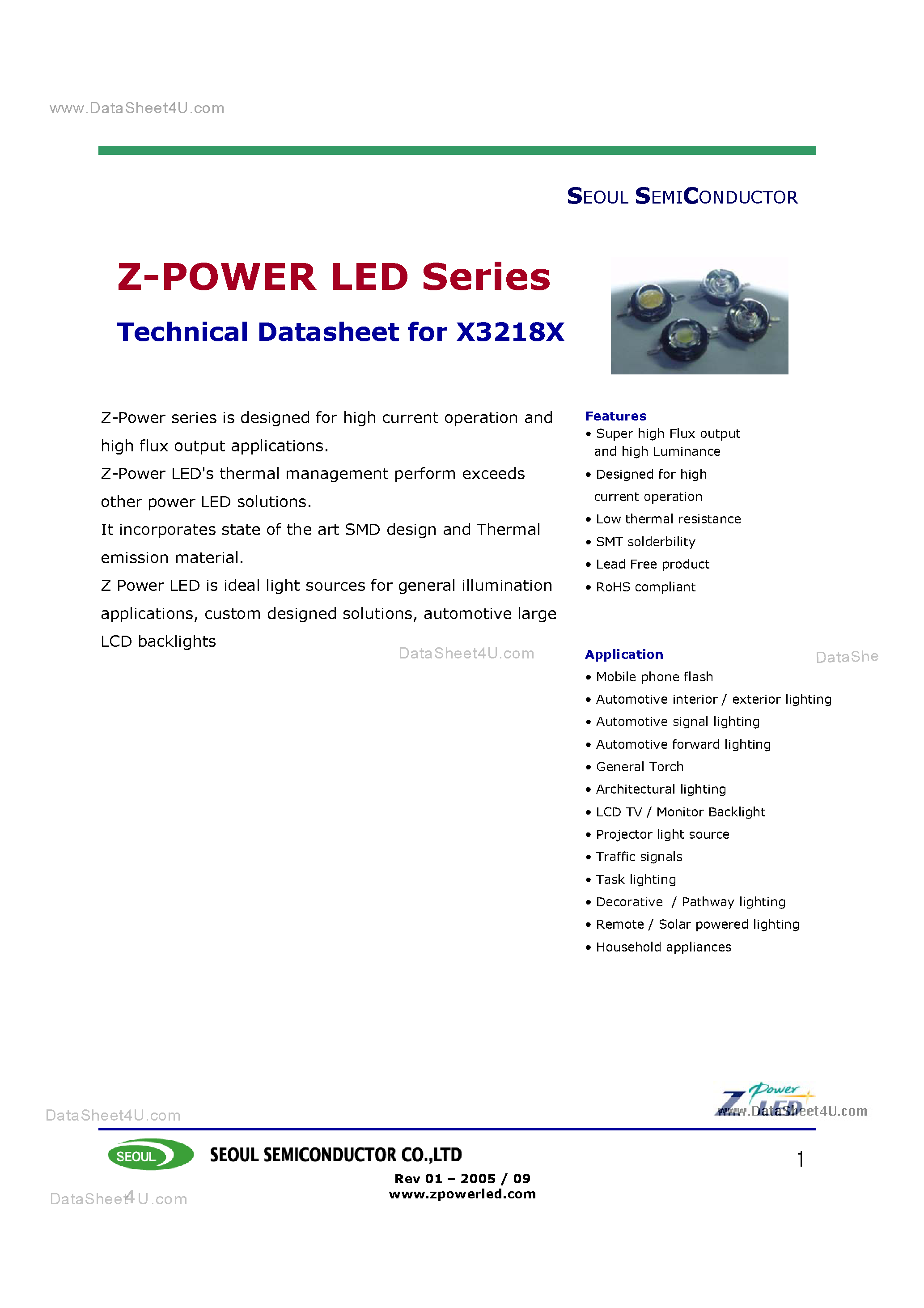Datasheet W32180 page 1 Datasheet W32180 - (W3218x) Z-Power LED Series page 1