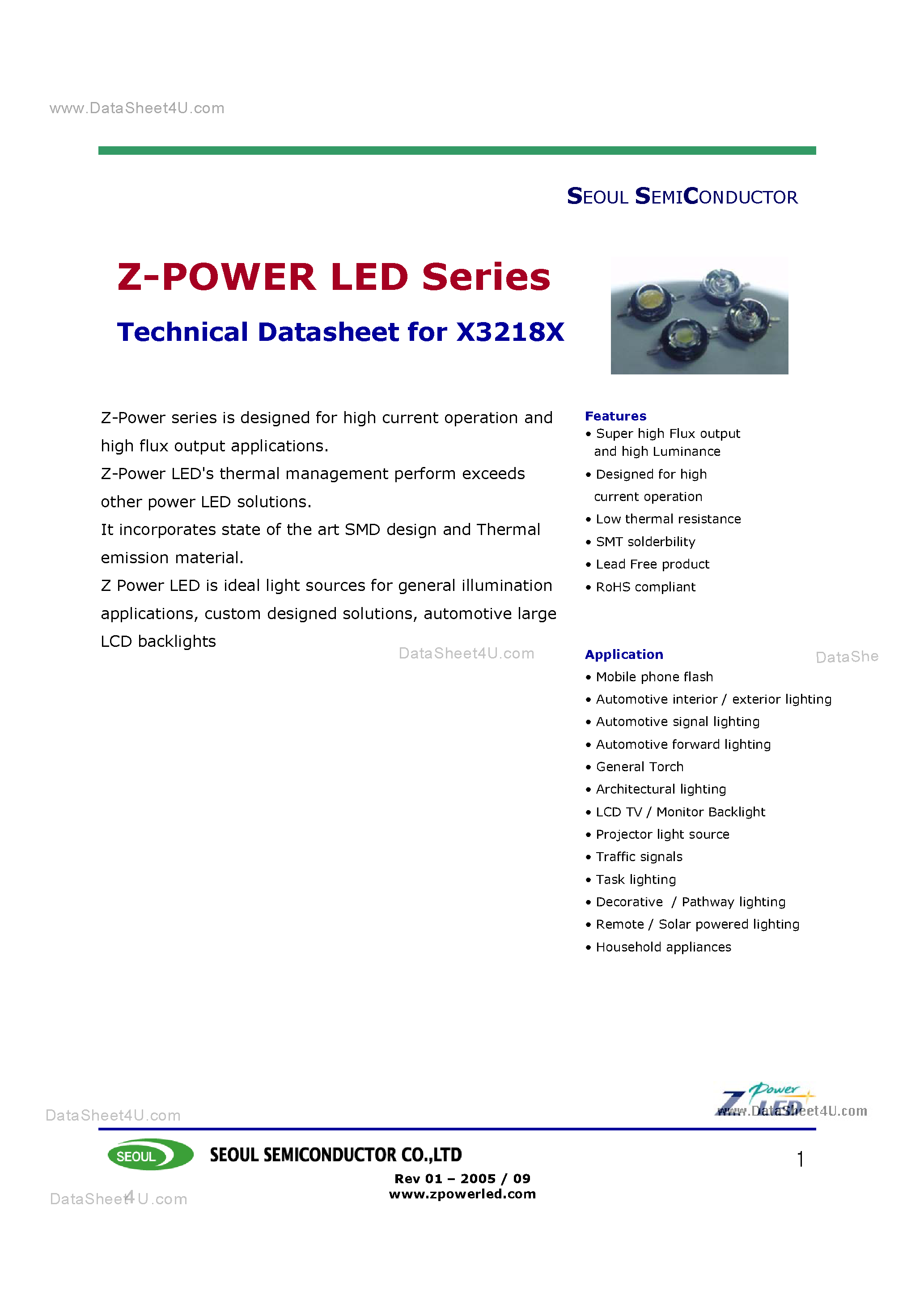 Даташит W32180 - (W3218x) Z-Power LED Series страница 1