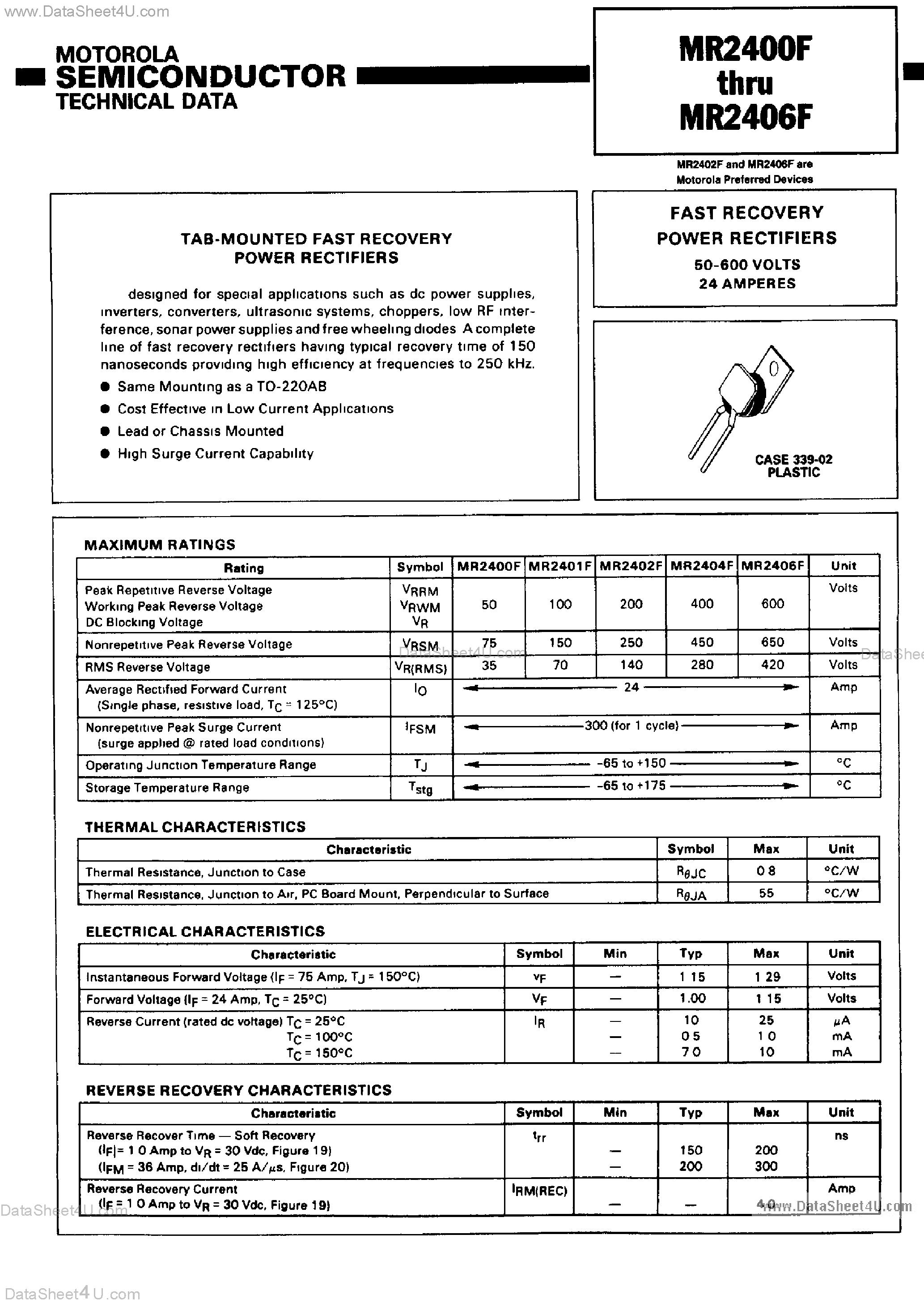 Даташит MR2400F - (MR2400F - MR2406F) RECTIFIER DIODE страница 1