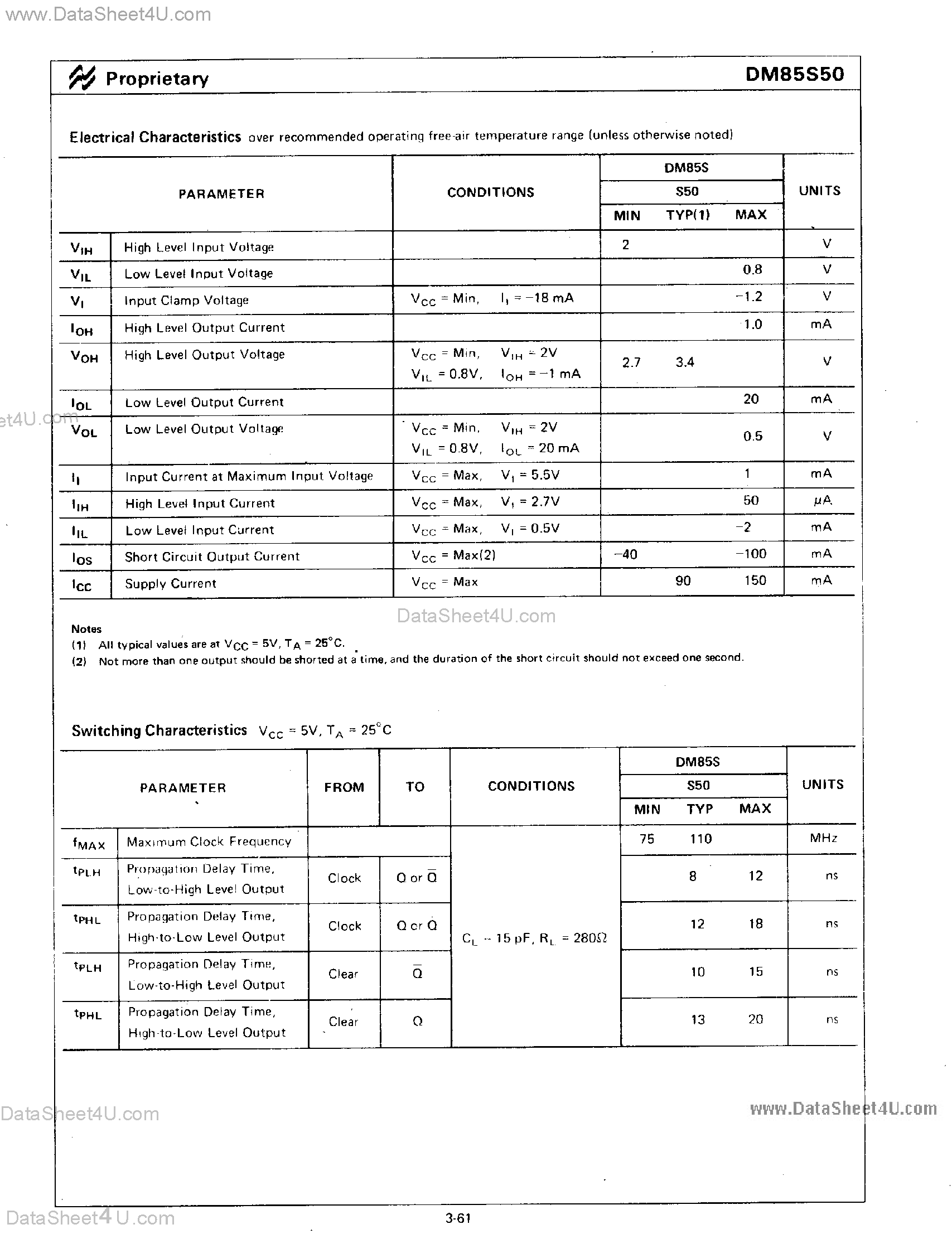 Datasheet DM85S50 - 6-Bit Shift Registers page 2