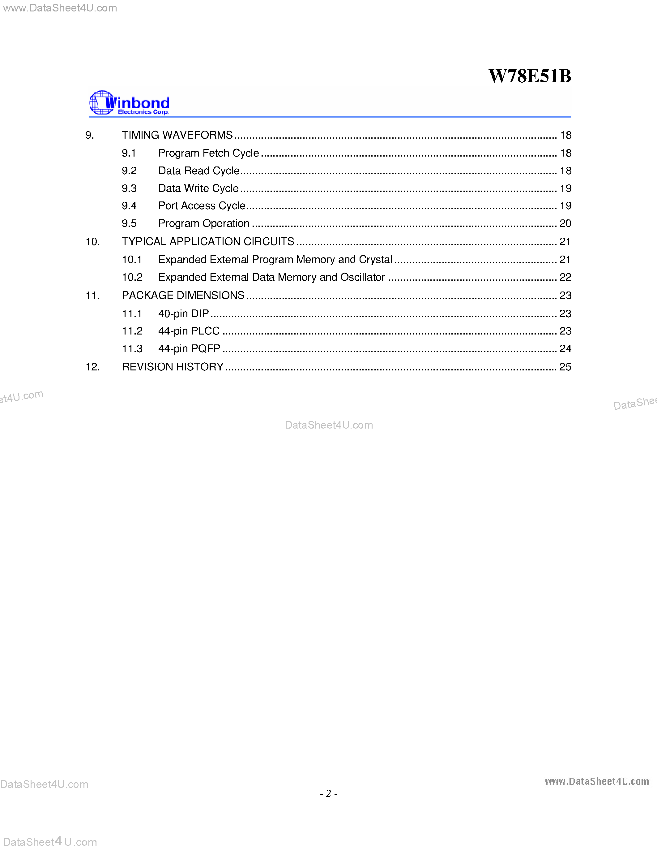 Datasheet W78E051B - 8-Bit Microcontroller page 2